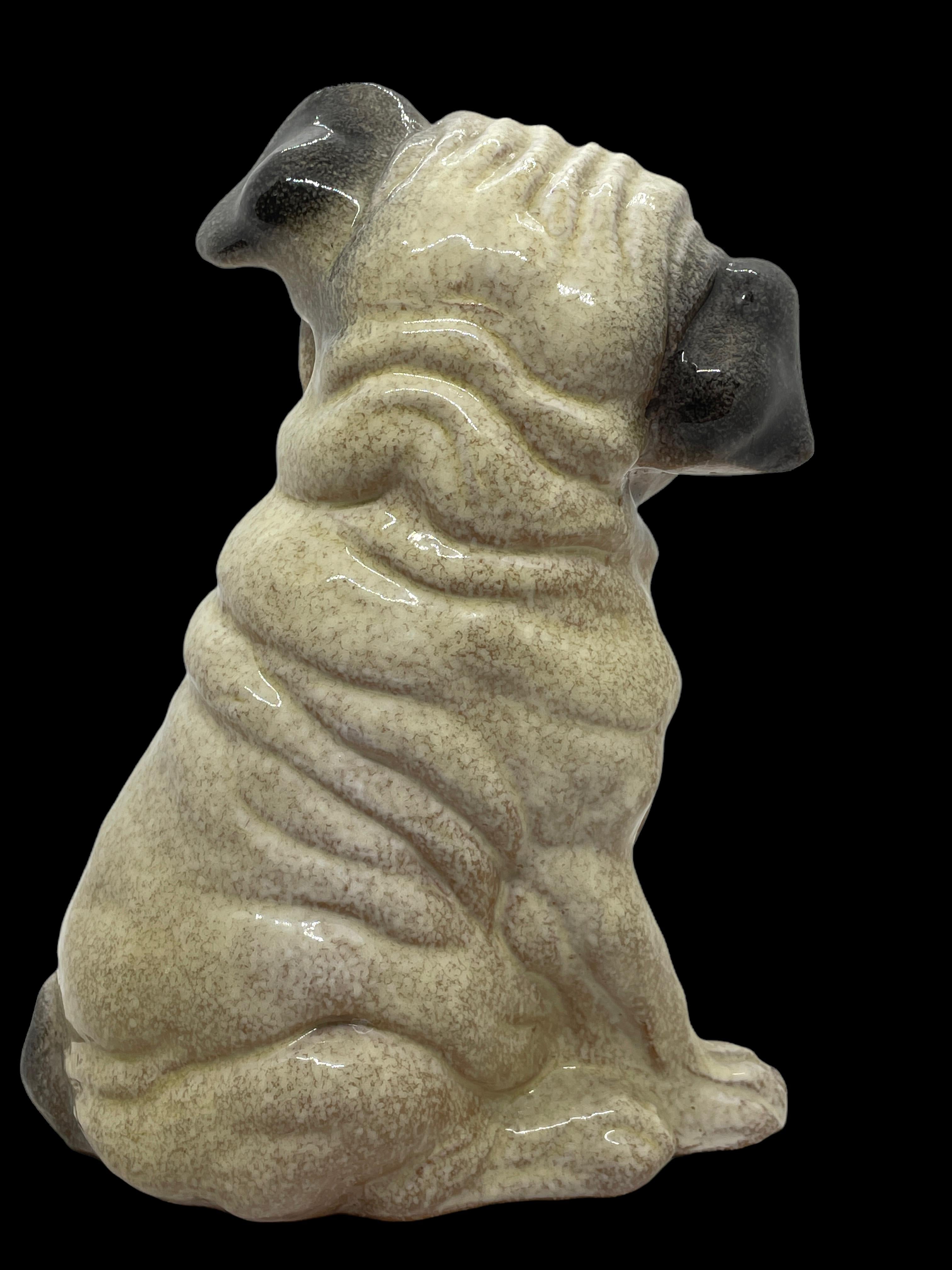 Modern Italian Pug Dog Ceramic Statue Figurine Vintage, 1980s For Sale