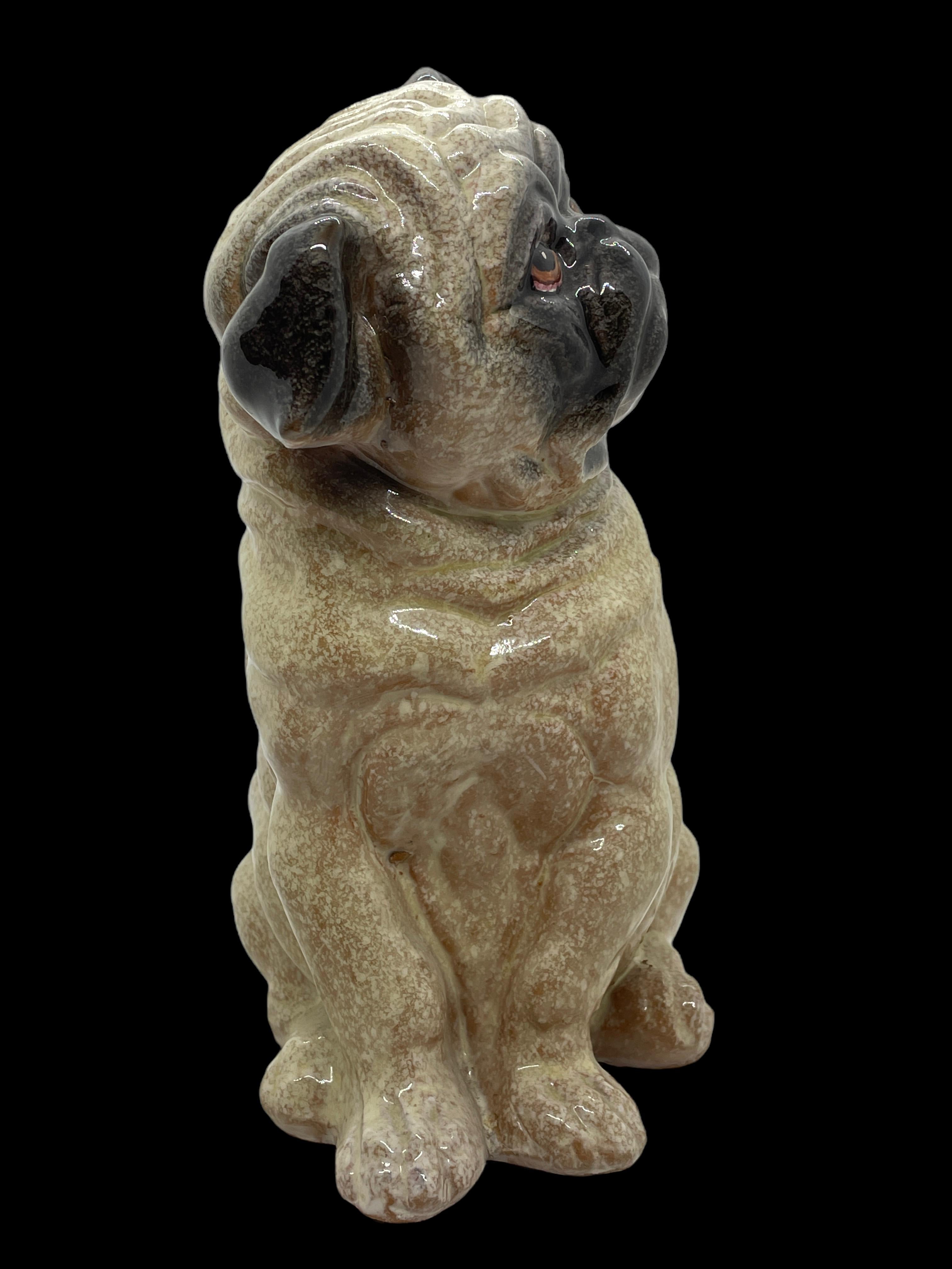 Italian Pug Dog Ceramic Statue Figurine Vintage, 1980s In Good Condition For Sale In Nuernberg, DE