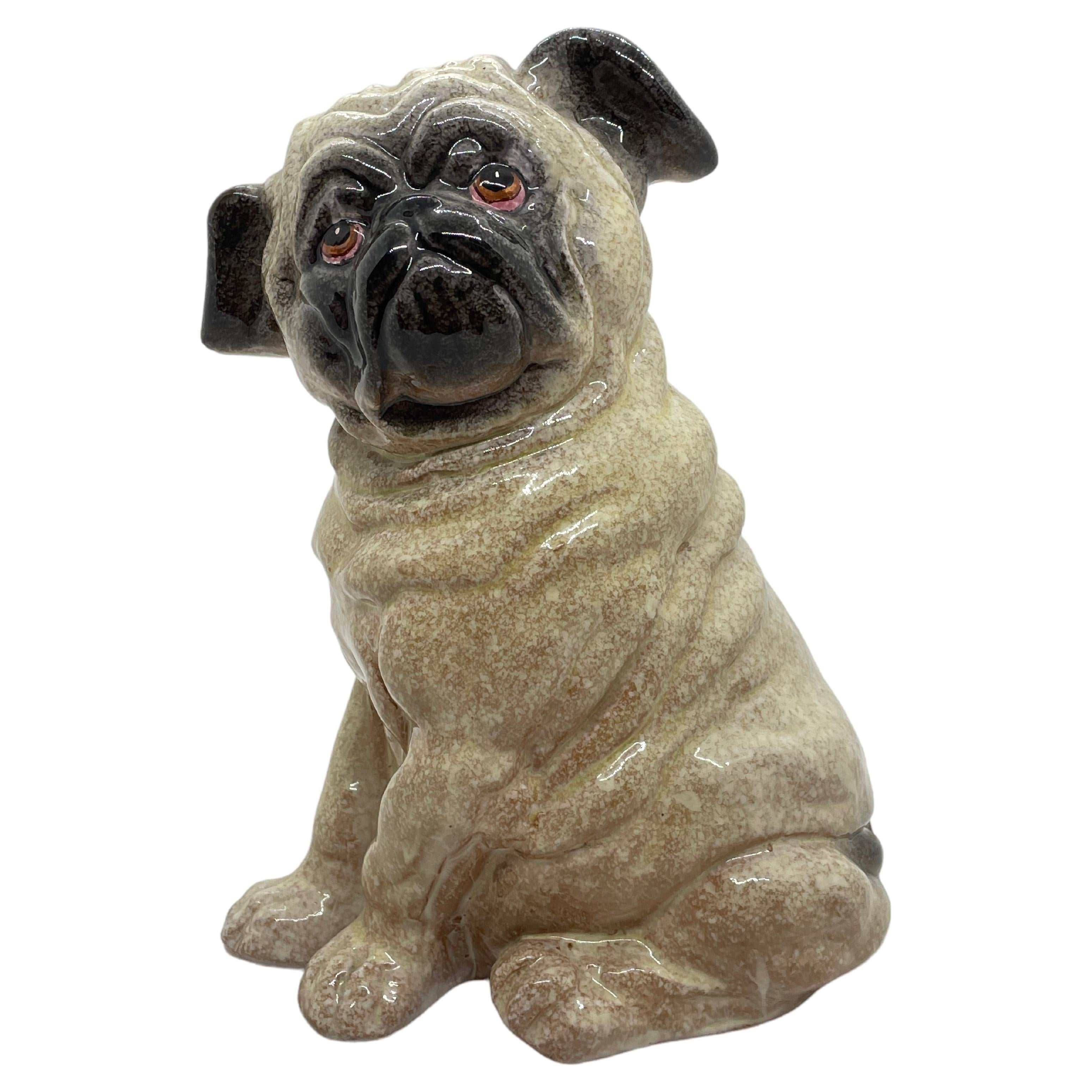 Italienische Pug-Hund-Keramik-Statue-Figur, Vintage, 1980er Jahre