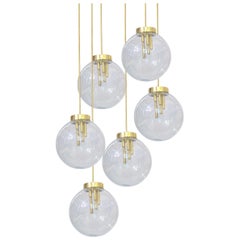 Italian Pulegoso Glass and Brass Chandeliers, Six Available