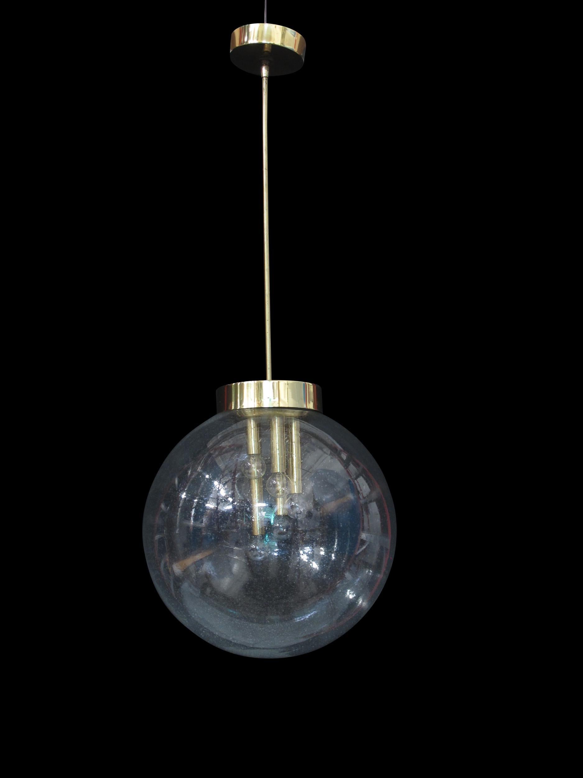 Italian Pulegoso Glass and Brass Chandeliers, Six Available For Sale 2