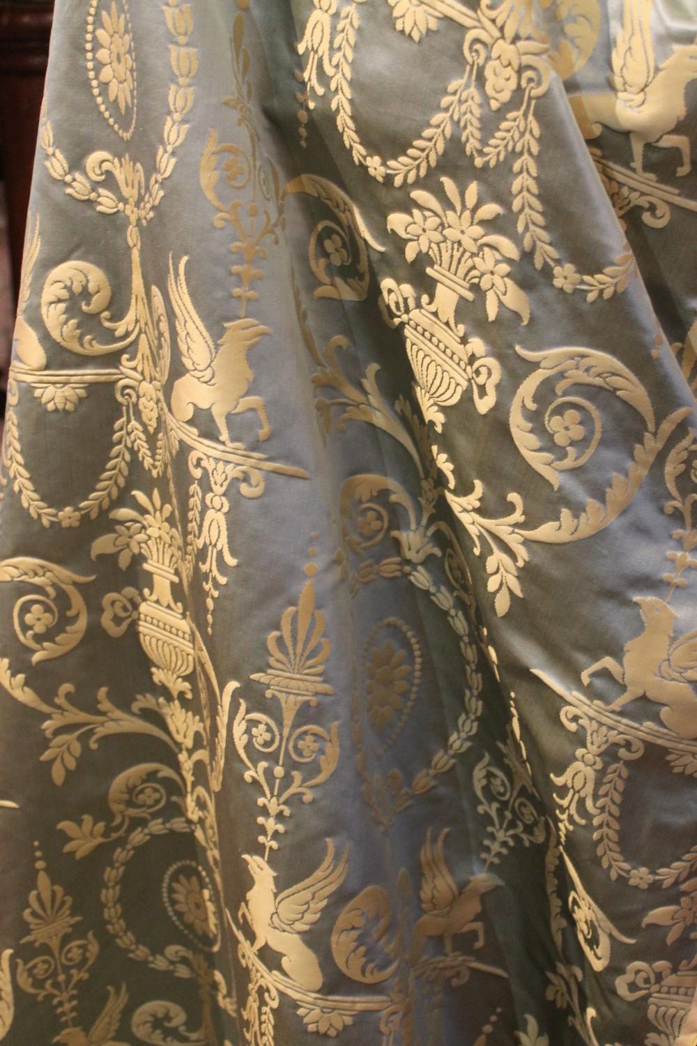 Italian Pure Silk Damask Fabric in Light Blue and Gold with Neoclassical Design 6