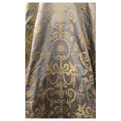 Italian Pure Silk Damask Fabric in Light Blue and Gold with Neoclassical Design