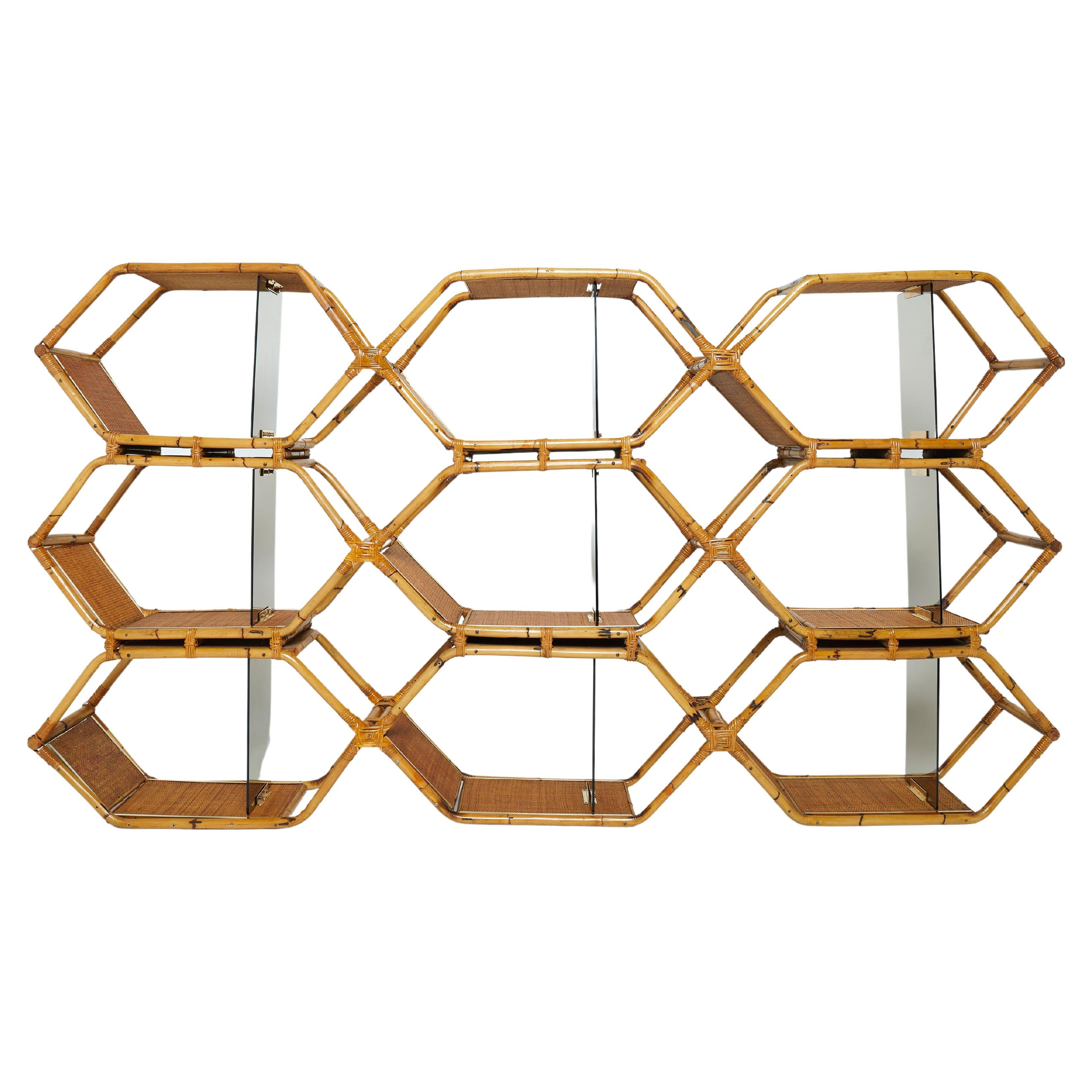 Italian Purini and Mariani Bamboo Brass Shelves Étagère for Vivai del Sud 1976 For Sale