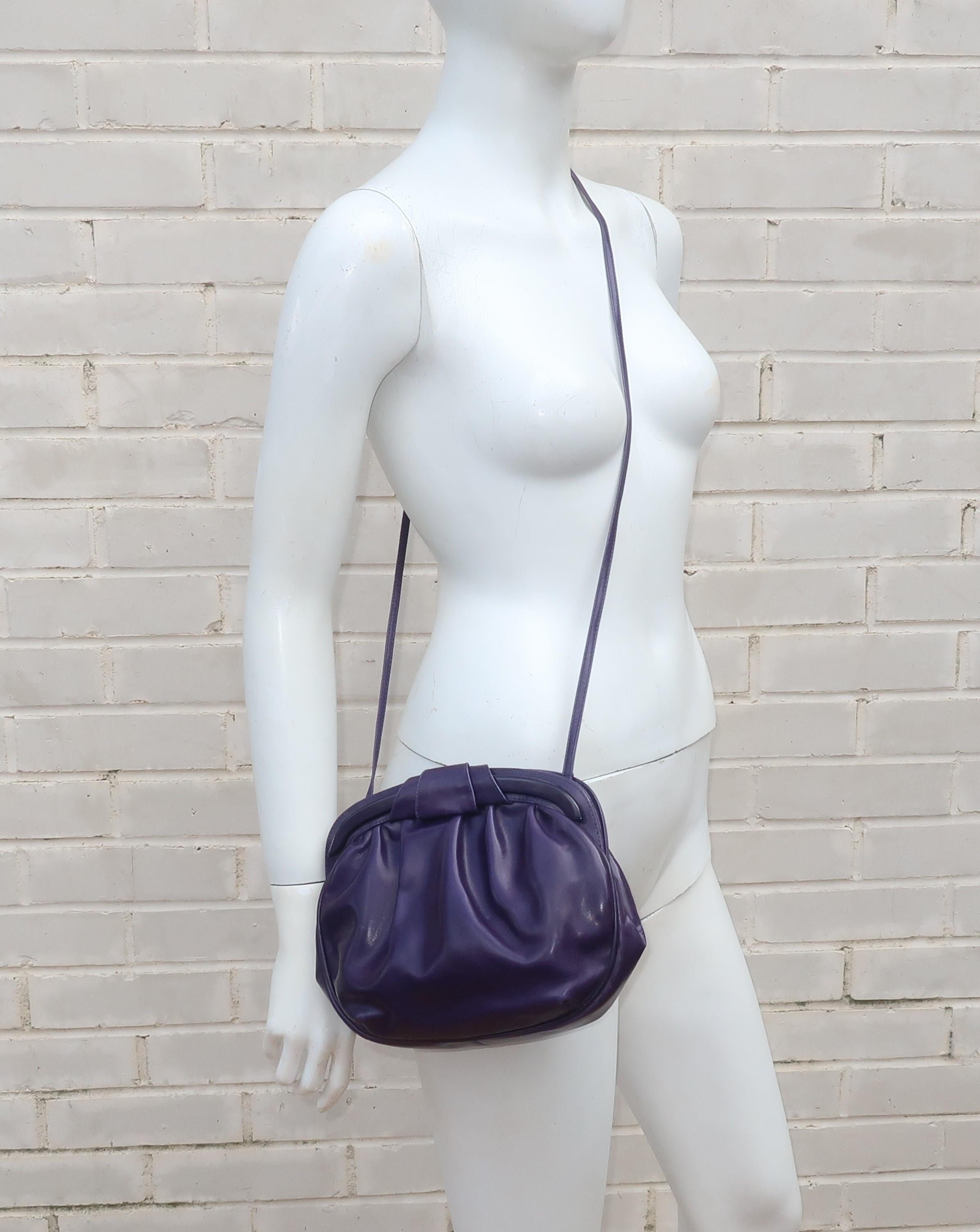 Italian Purple Leather Shoulder Strap Handbag, 1980's 4