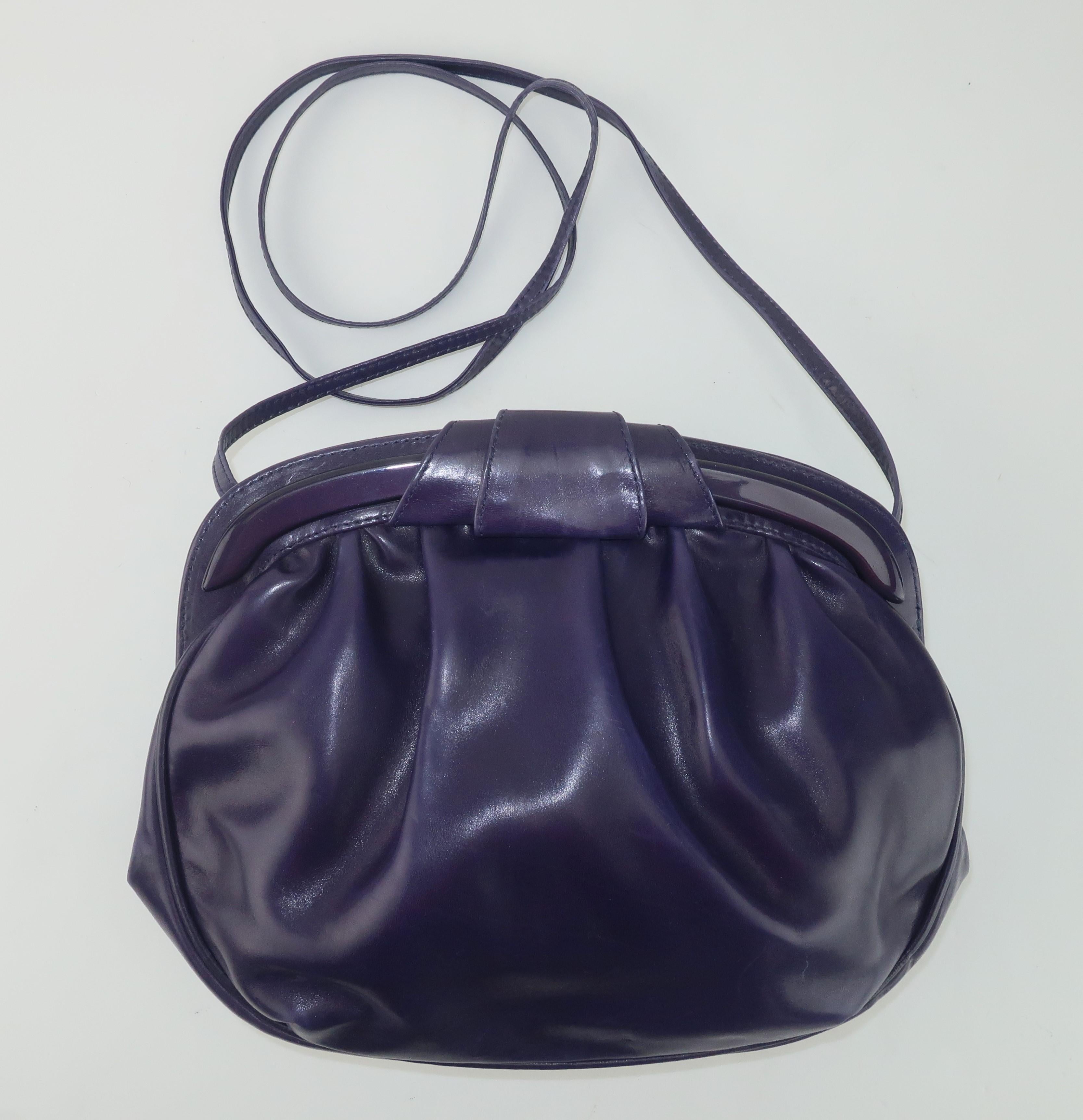 Women's Italian Purple Leather Shoulder Strap Handbag, 1980's