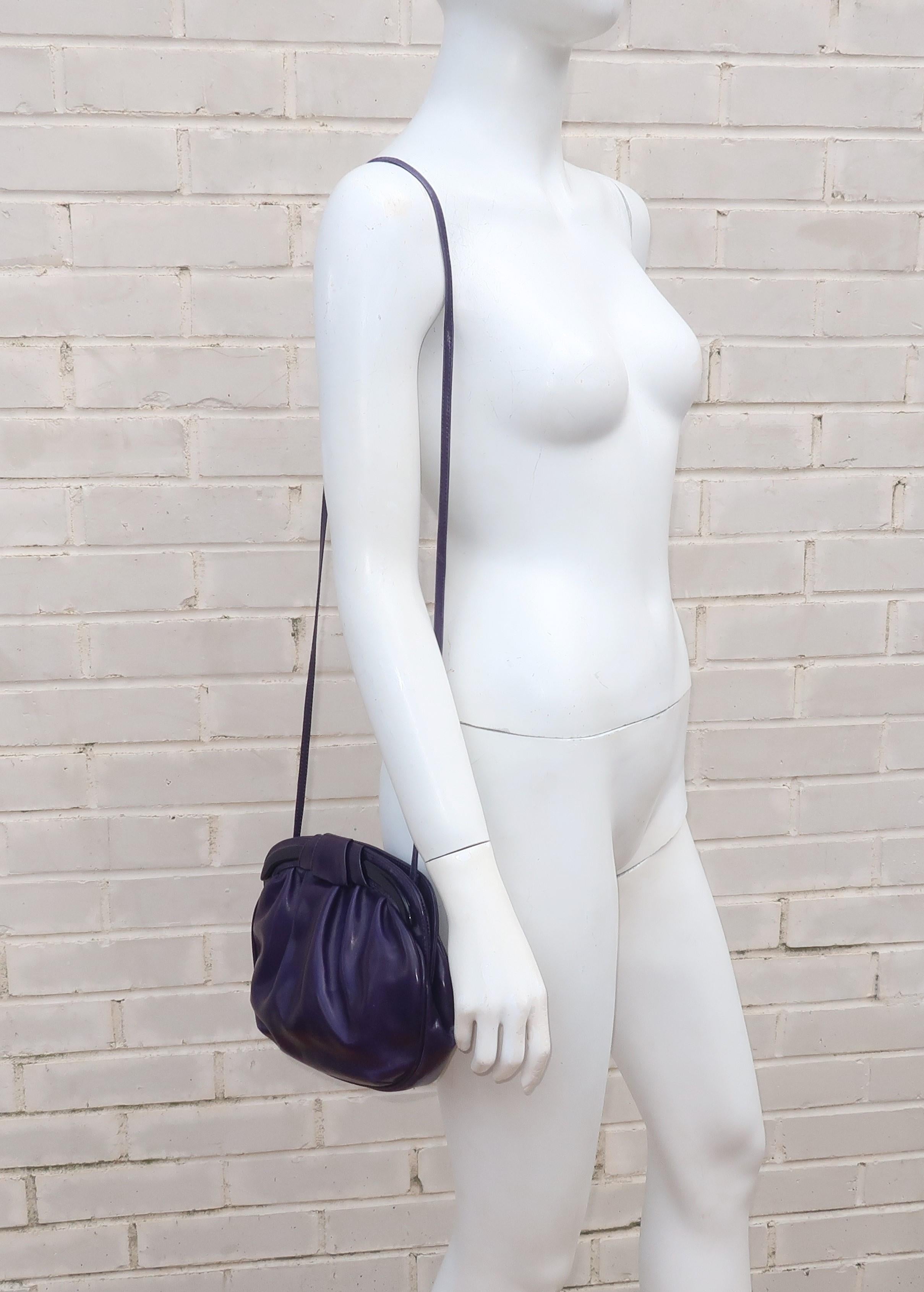 Italian Purple Leather Shoulder Strap Handbag, 1980's 3