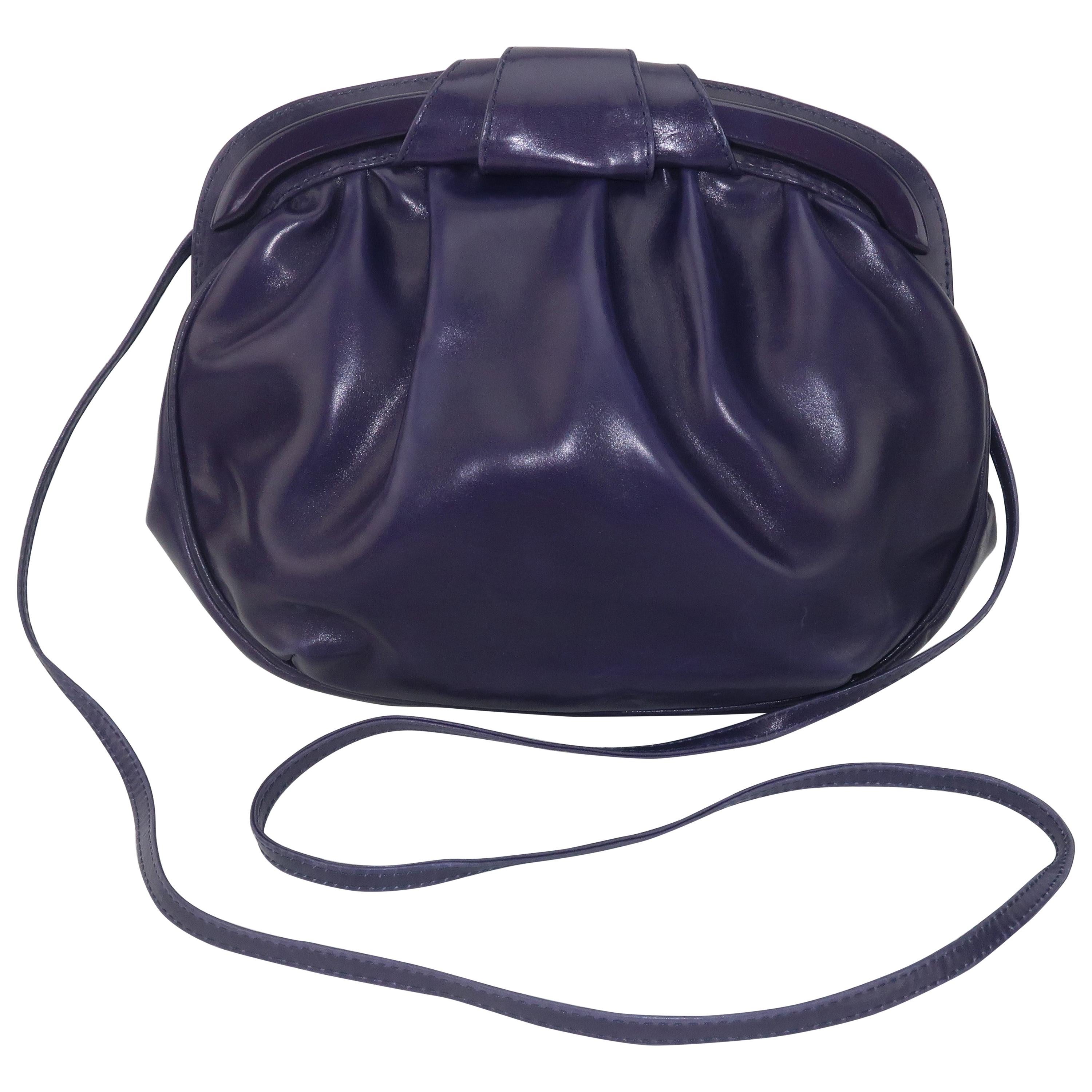 Italian Purple Leather Shoulder Strap Handbag, 1980's