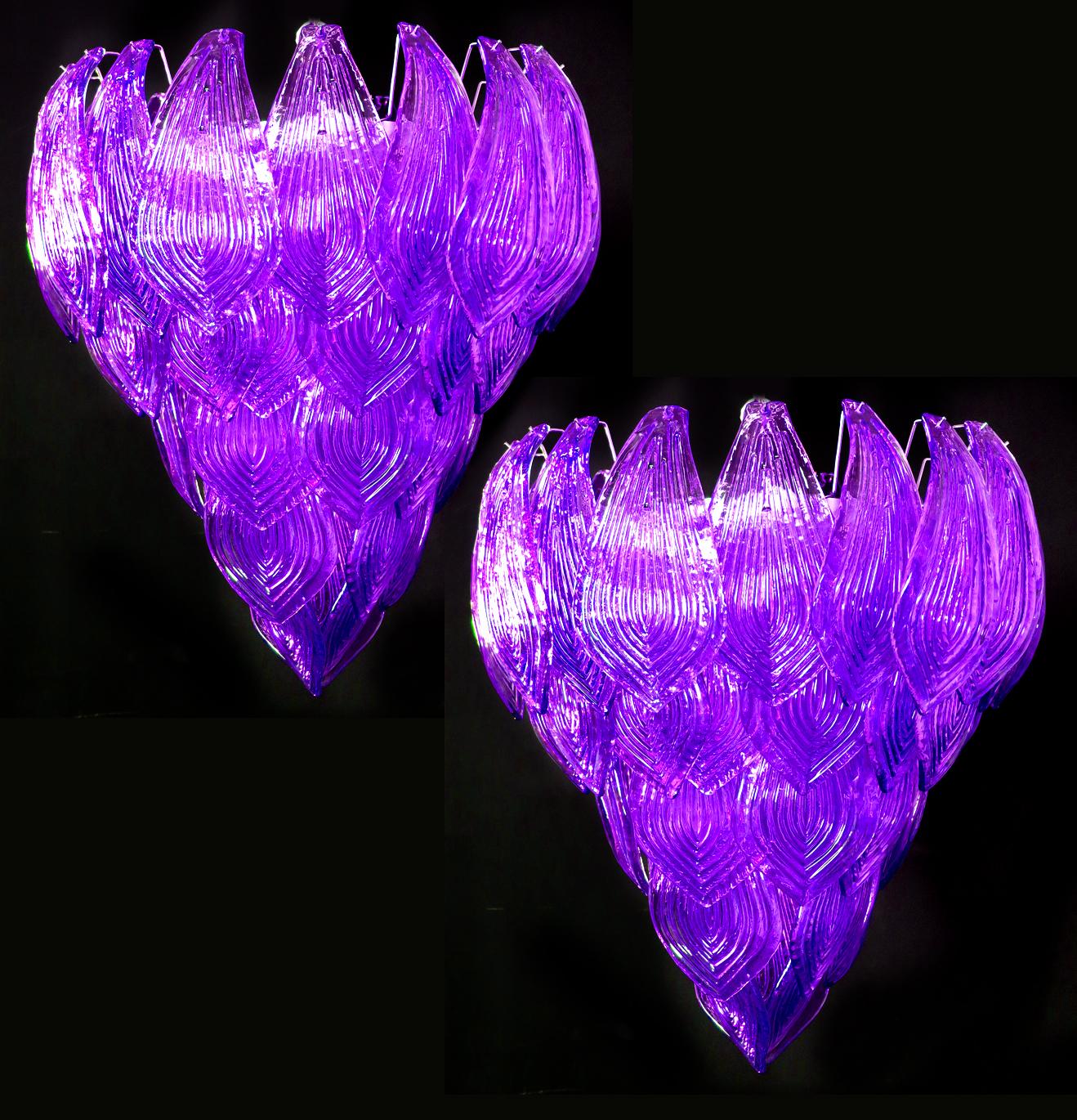 Murano Glass Italian Purple Petals Chandelier, Murano