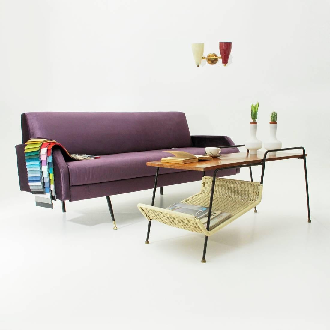 Italian Purple Velvet Sofa Bed, 1960s 4