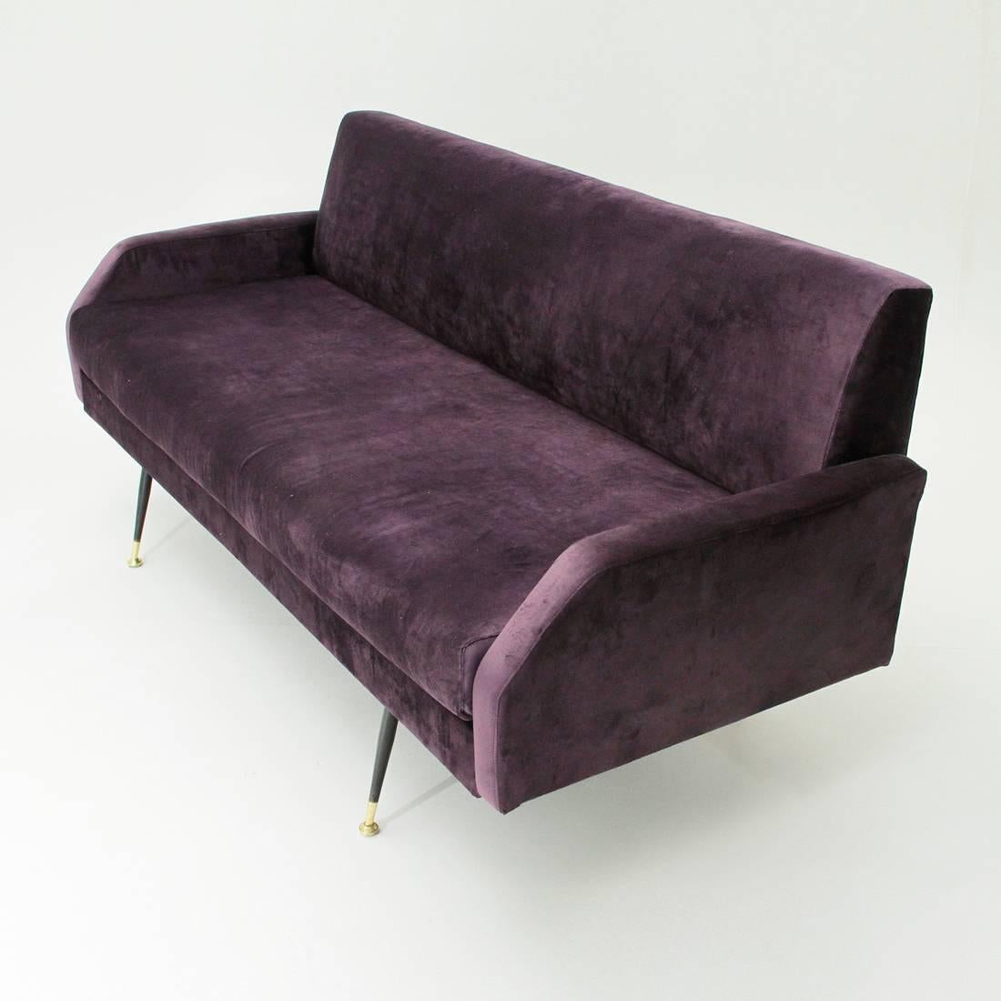 Mid-Century Modern Italian Purple Velvet Sofa Bed, 1960s