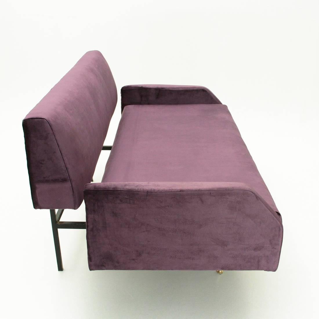 Metal Italian Purple Velvet Sofa Bed, 1960s