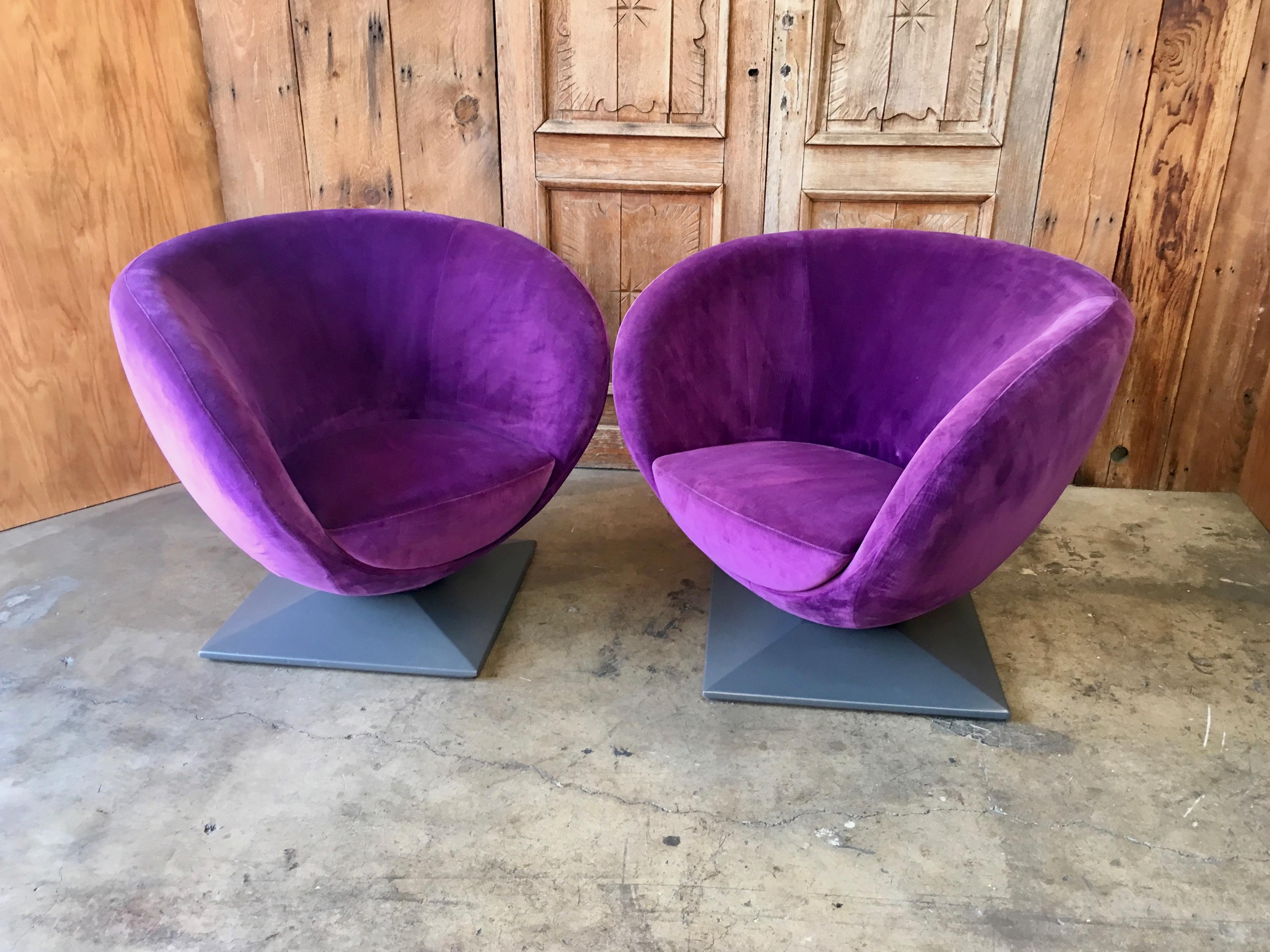 Italian Purple Velvet Swivel Lounge Chairs 1