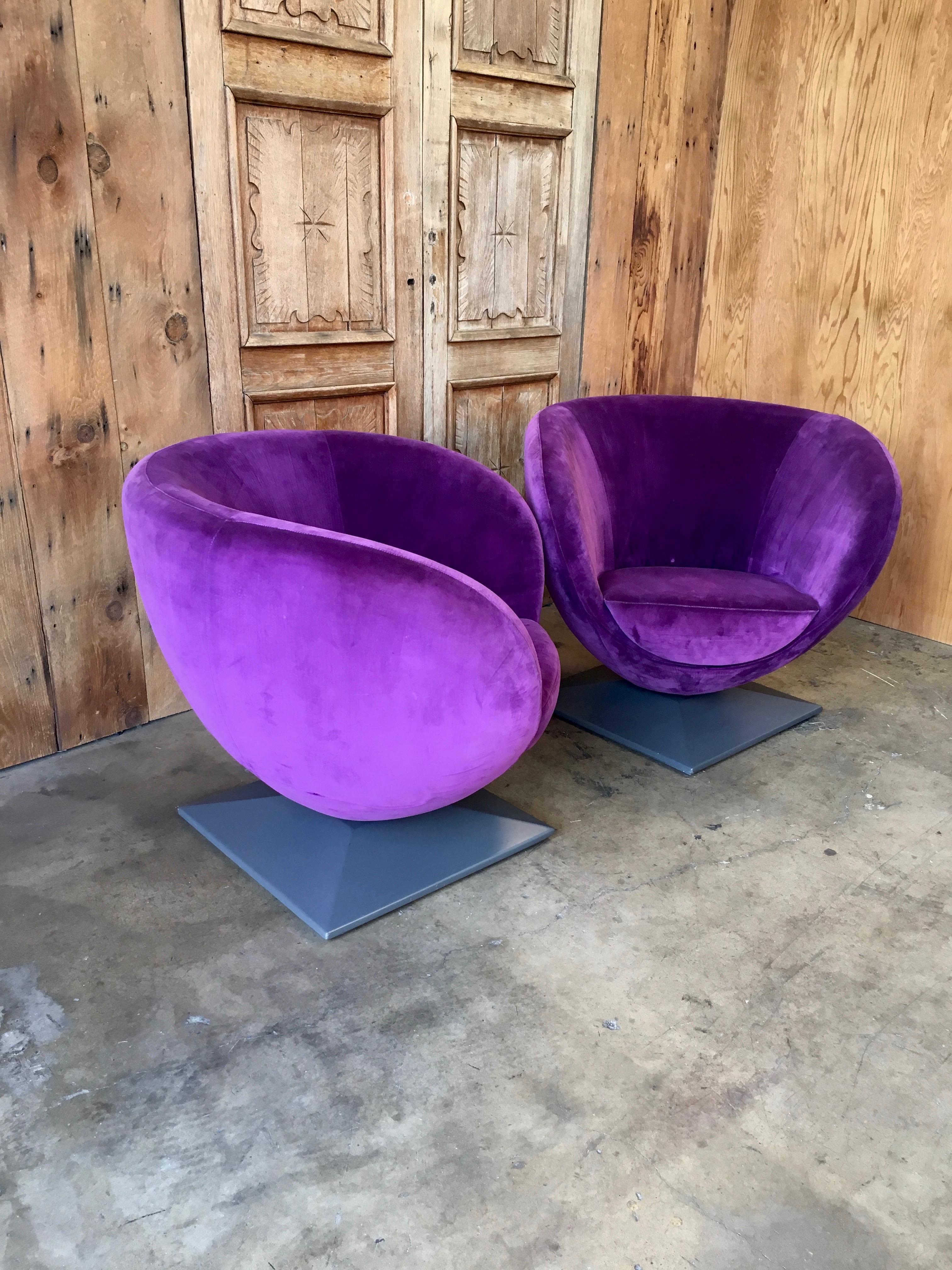Italian Purple Velvet Swivel Lounge Chairs 2