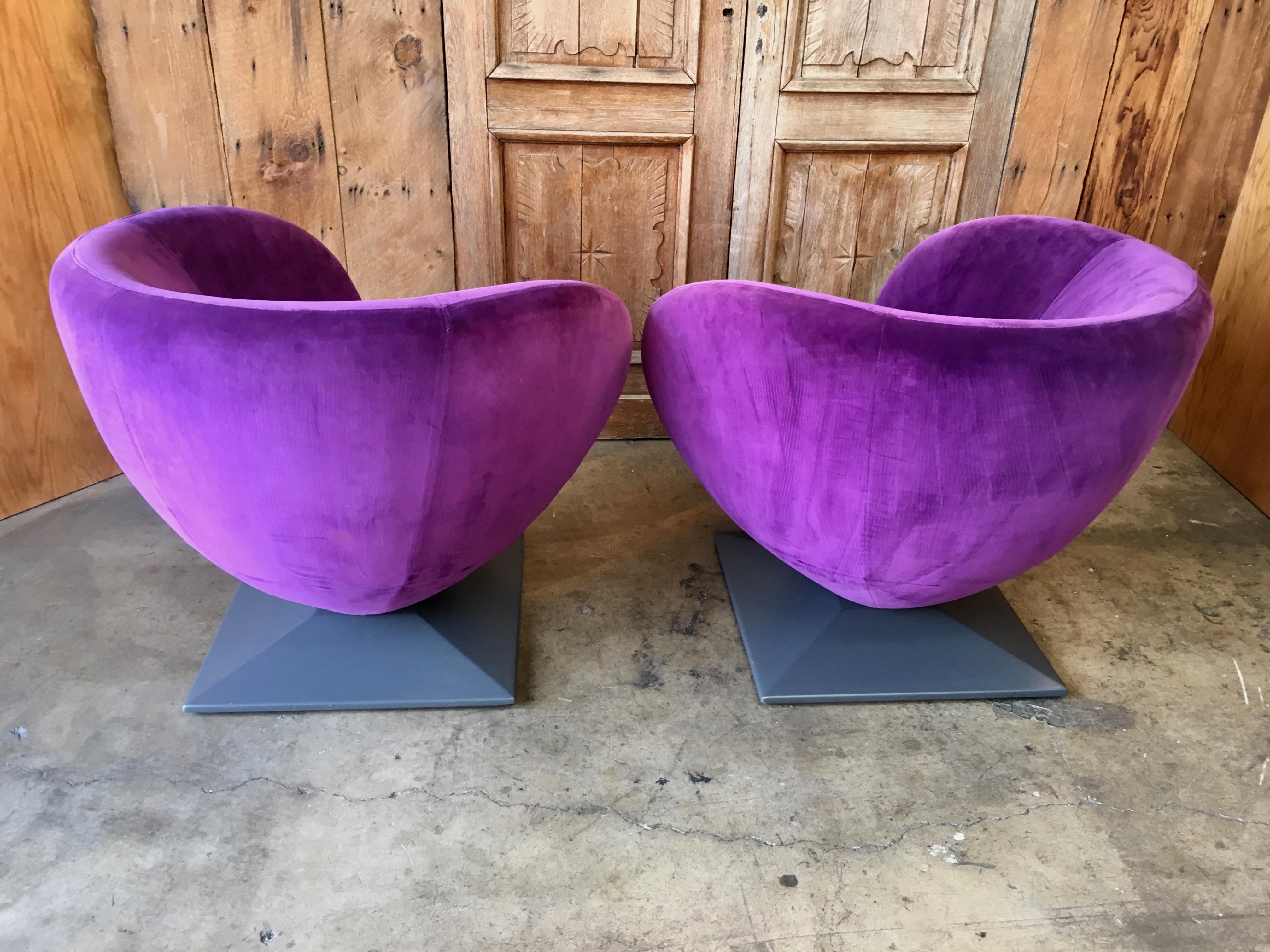 Italian Purple Velvet Swivel Lounge Chairs 4