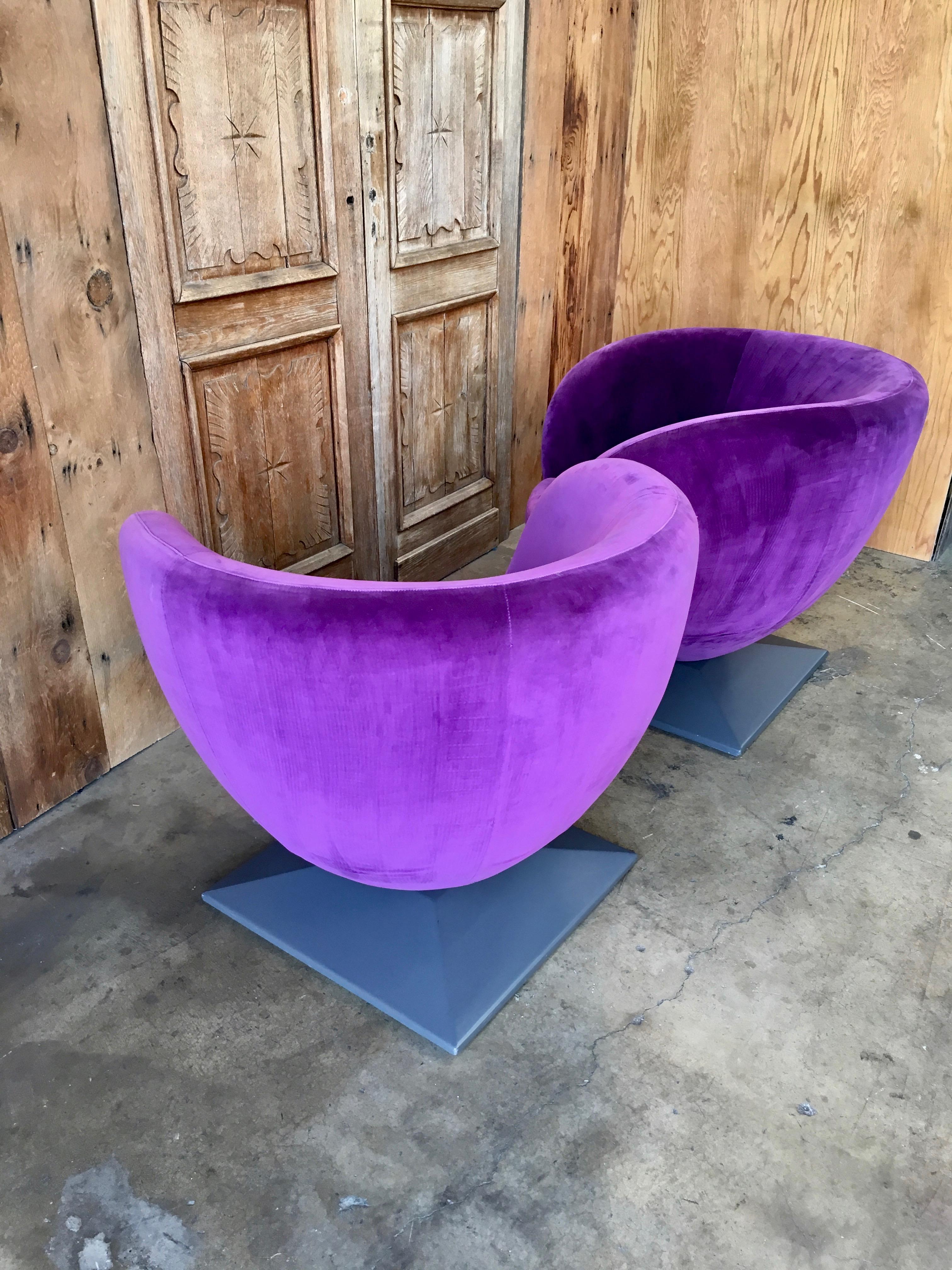 Italian Purple Velvet Swivel Lounge Chairs 5
