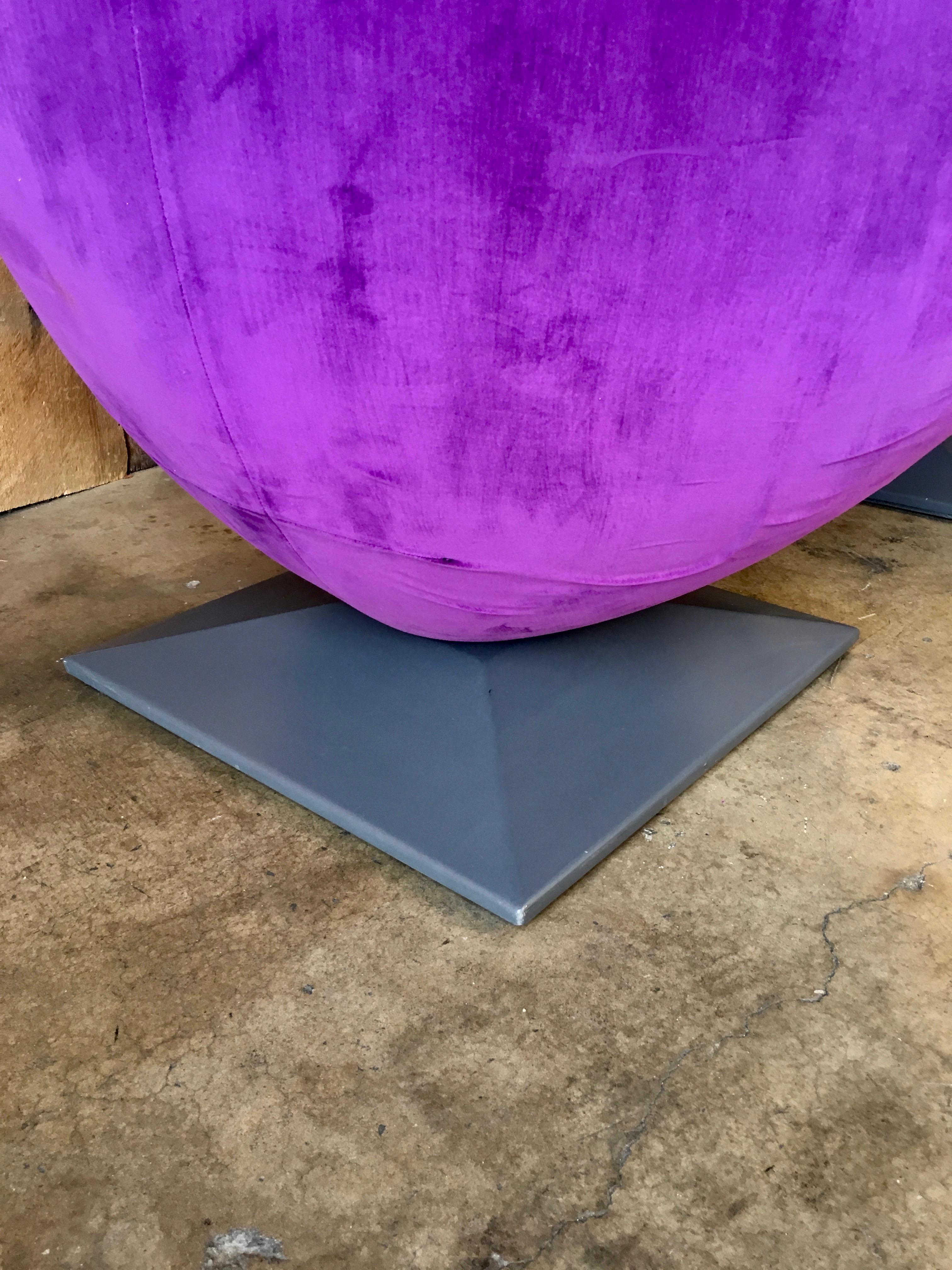 Upholstery Italian Purple Velvet Swivel Lounge Chairs