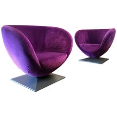 Italian Purple Velvet Swivel Lounge Chairs