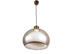 Lampada a sospensione italiana degli anni '60 in perspex viola e bianco, ottone e alluminio di Lamter