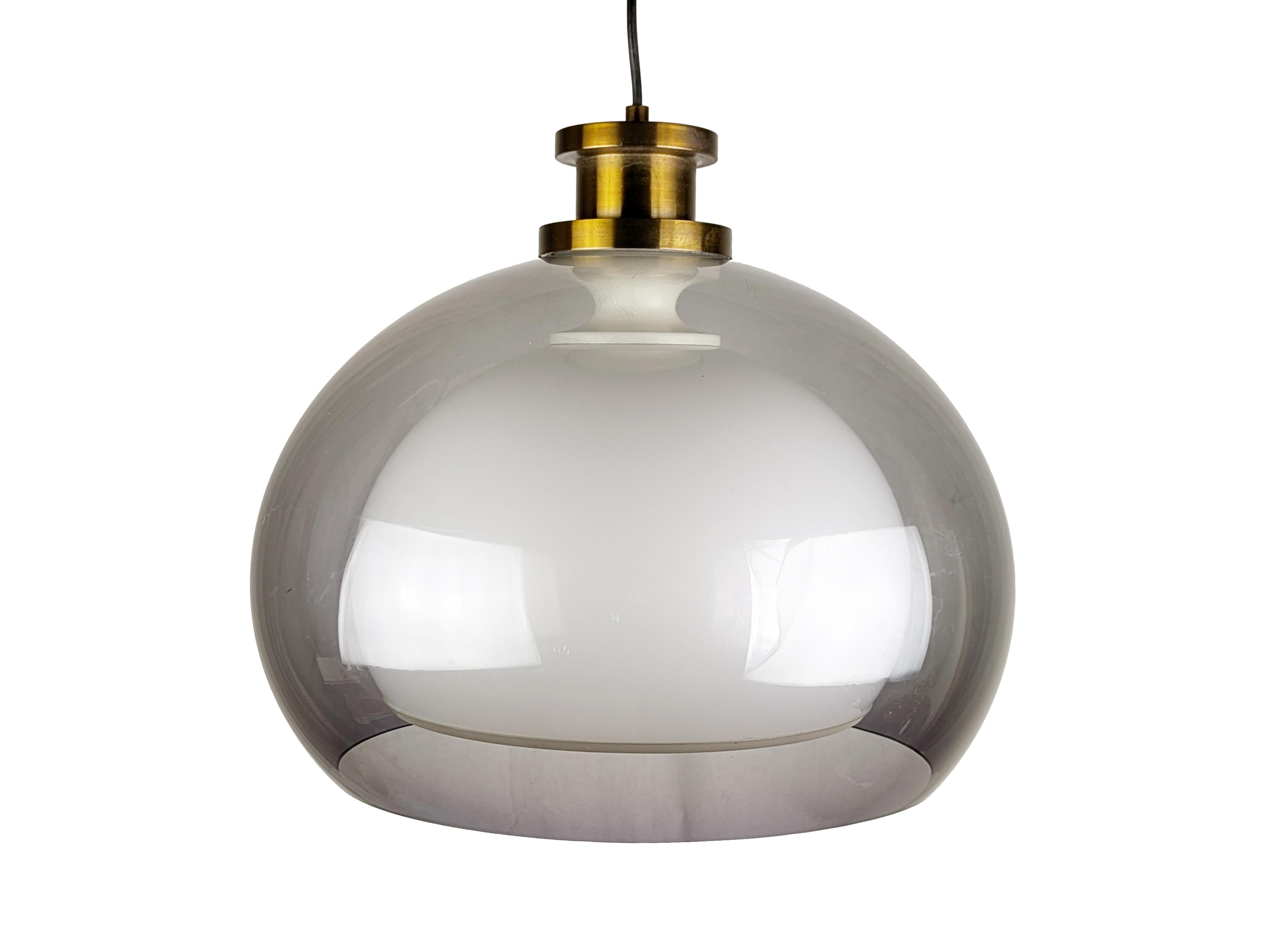 Space Age Italian Purple & white perspex, brass & aluminum 1960s pendant lamp by Lamter For Sale