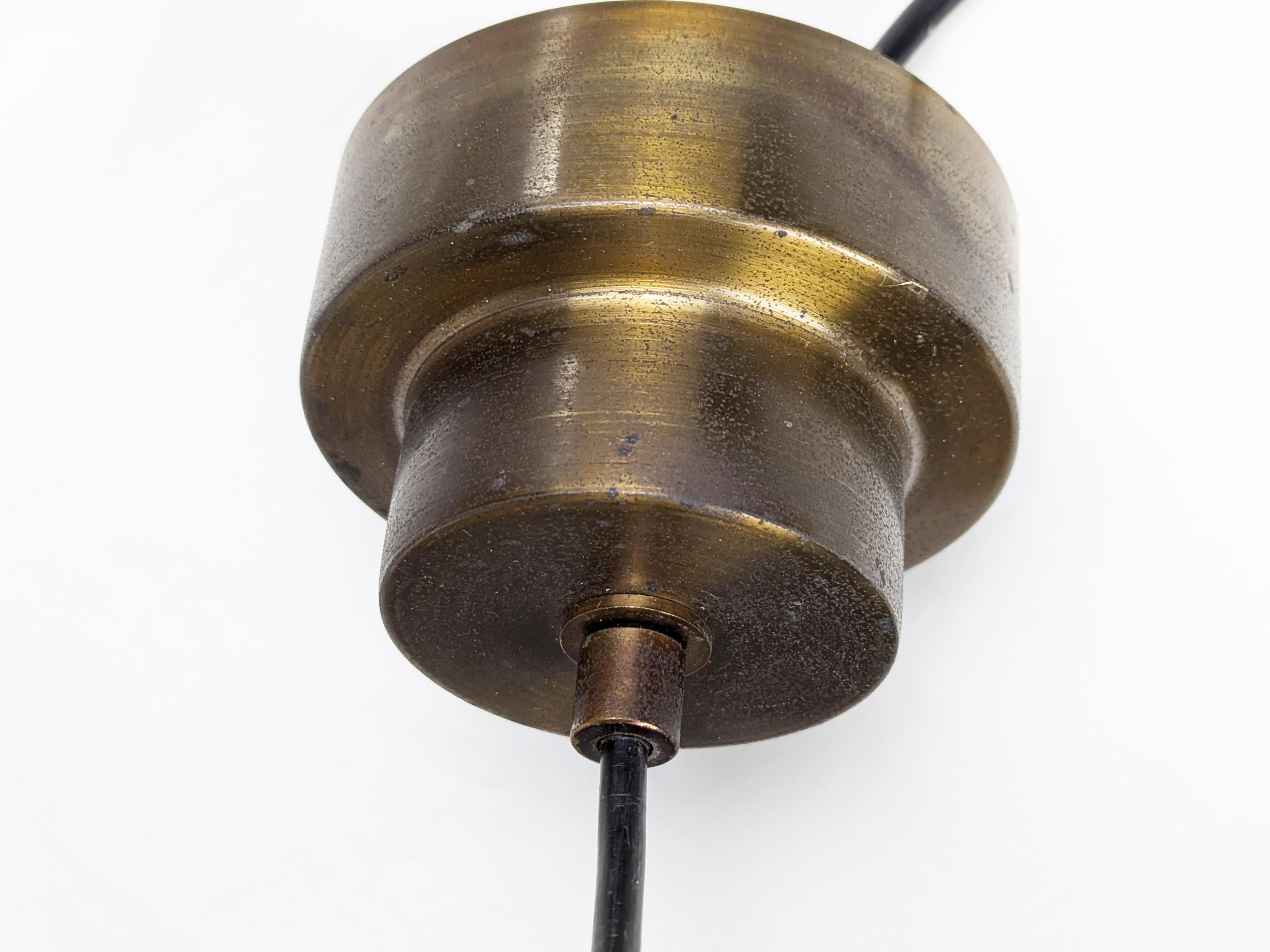 Aluminum Italian Purple & white perspex, brass & aluminum 1960s pendant lamp by Lamter For Sale