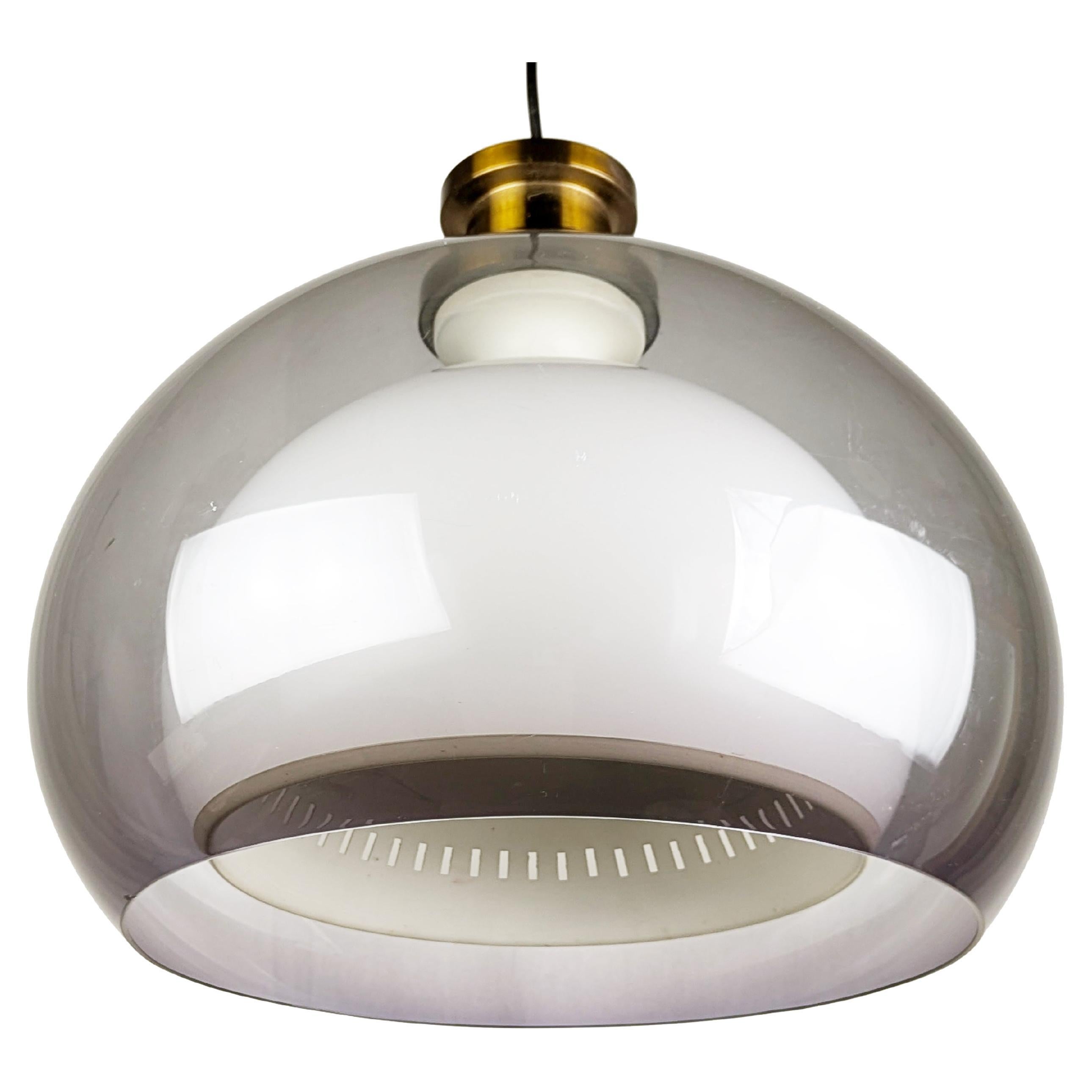 Italian Purple & white perspex, brass & aluminum 1960s pendant lamp by Lamter