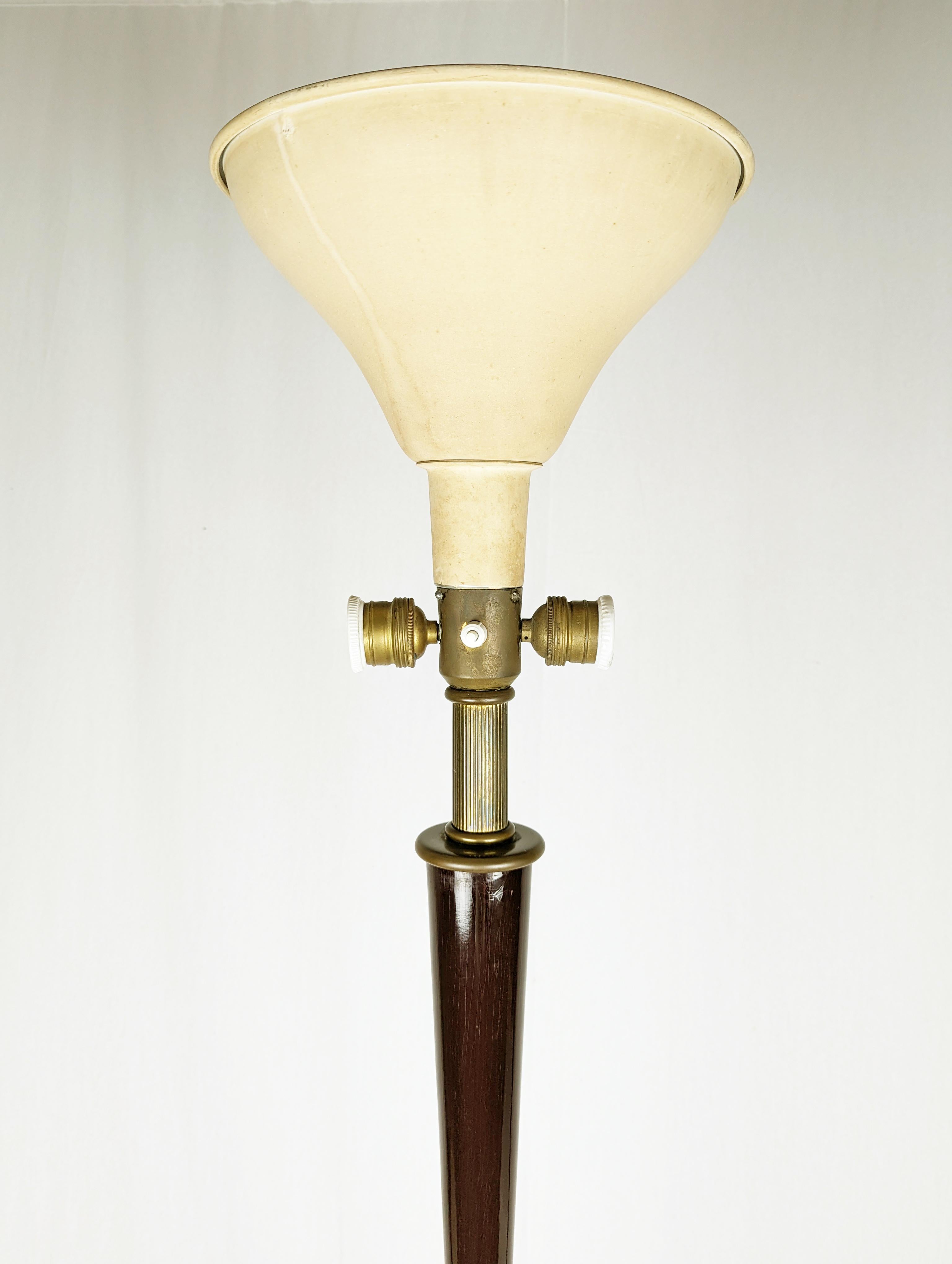 Mid-Century Modern Italian purple wood & brass 1940s Floor Lamp For Sale
