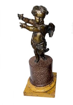 Italian Putti Bronzes on Marble Column Plinths, a Pair