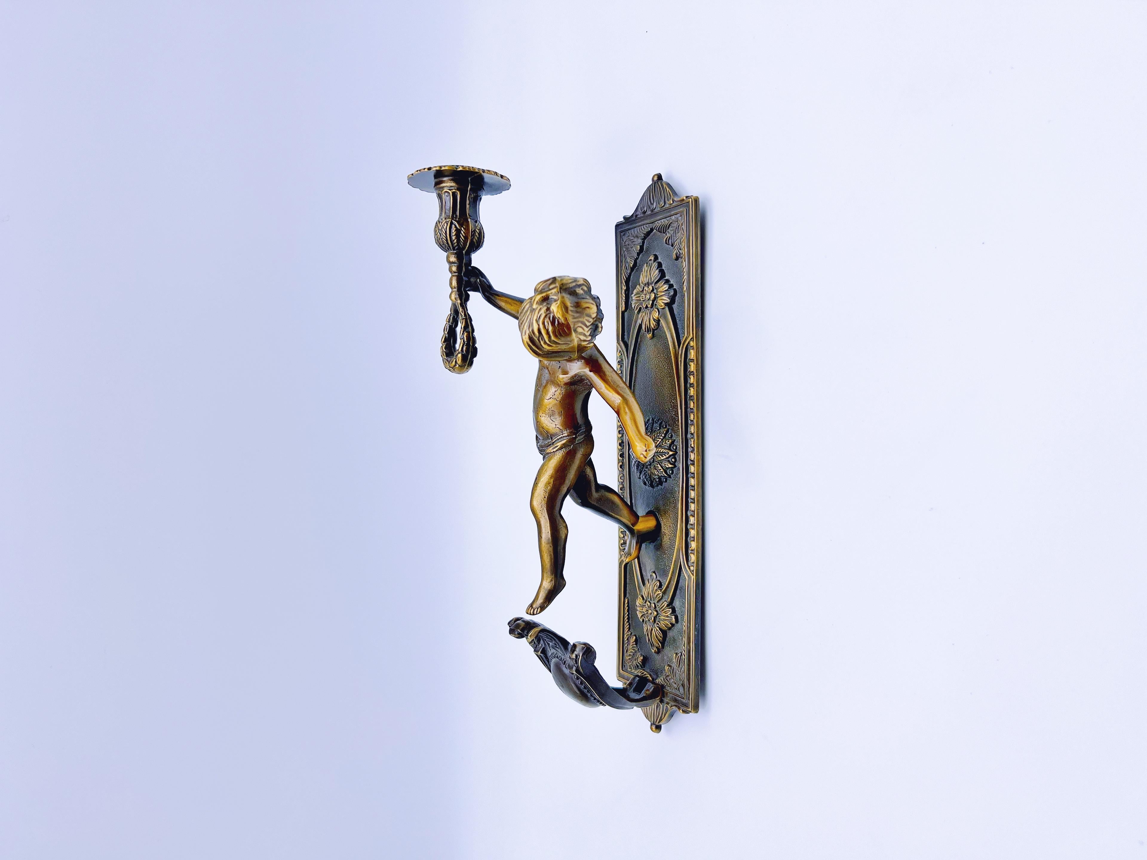 Regency Italian Putti Cherub Angel Wall Light / Sconce / Candlestick / Candle Holder For Sale