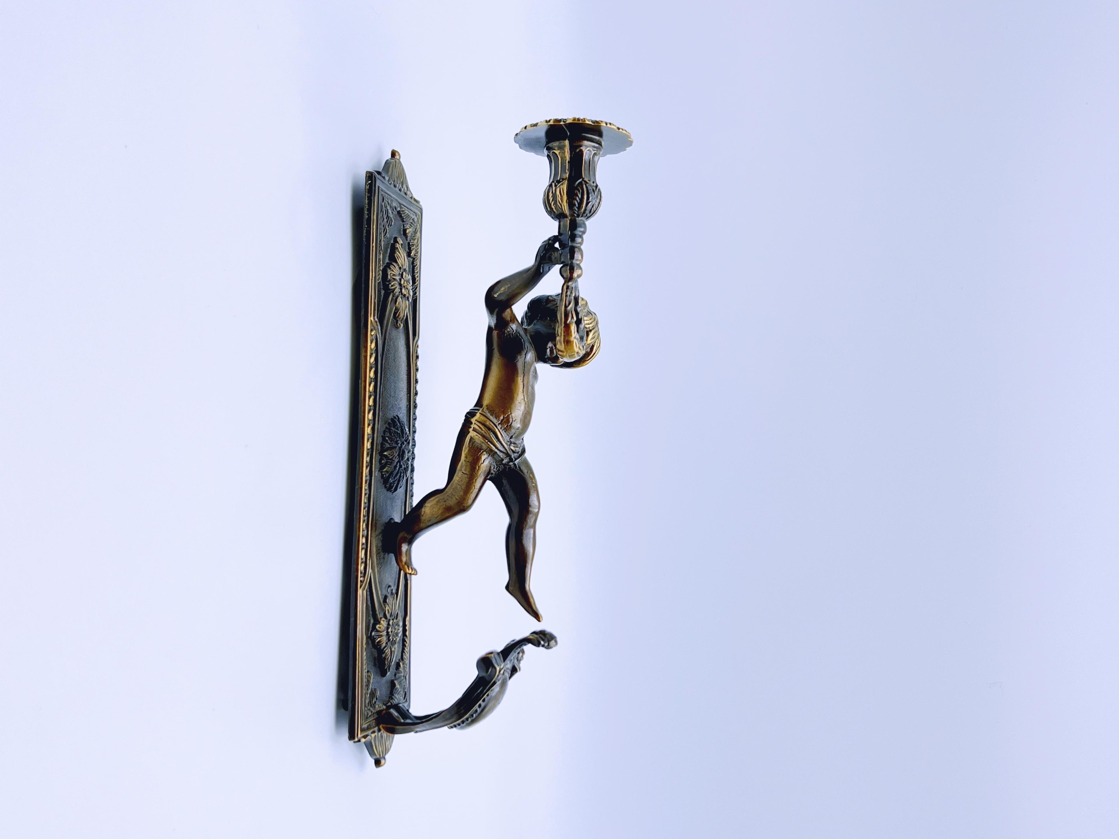 20th Century Italian Putti Cherub Angel Wall Light / Sconce / Candlestick / Candle Holder For Sale