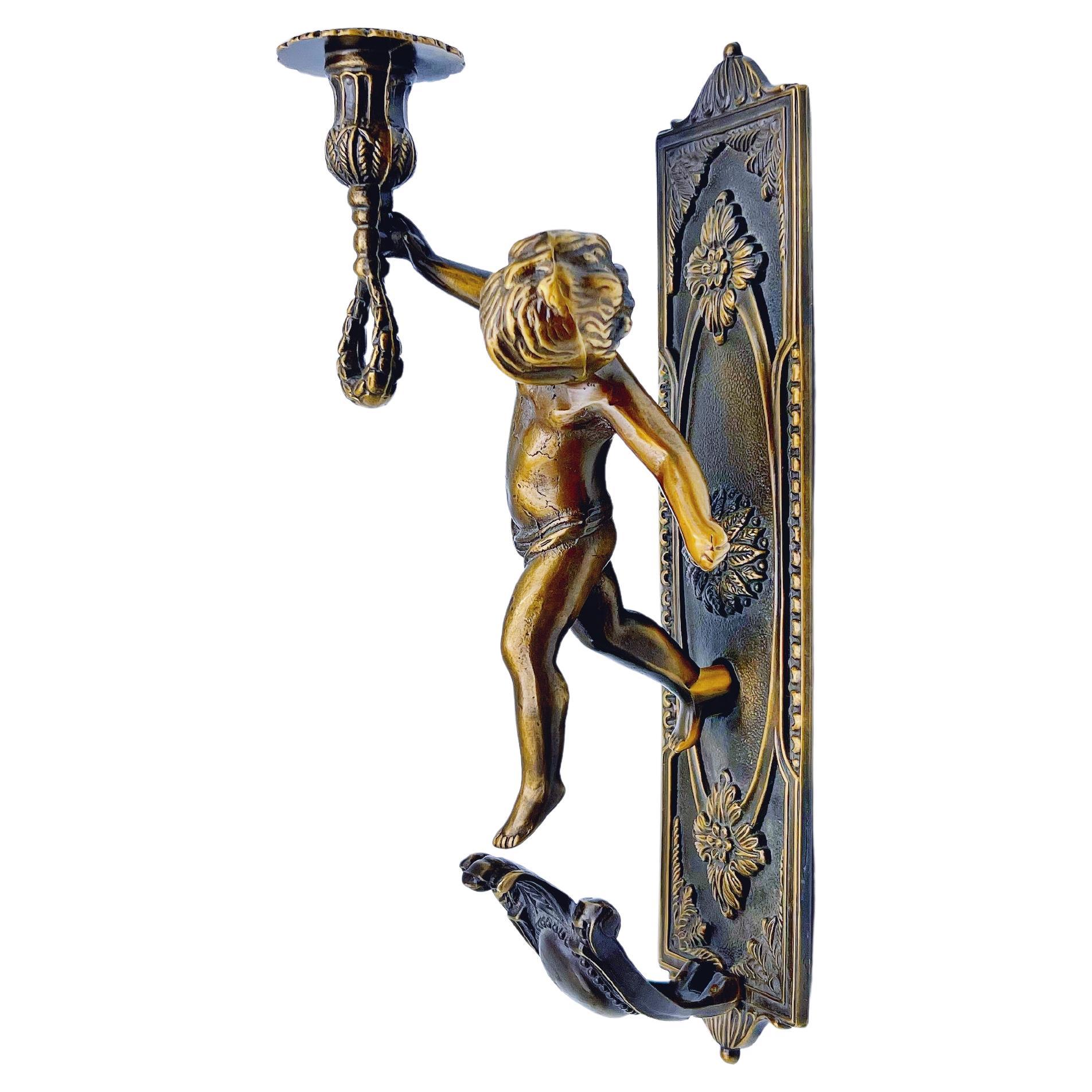 Italian Putti Cherub Angel Wall Light / Sconce / Candlestick / Candle Holder For Sale