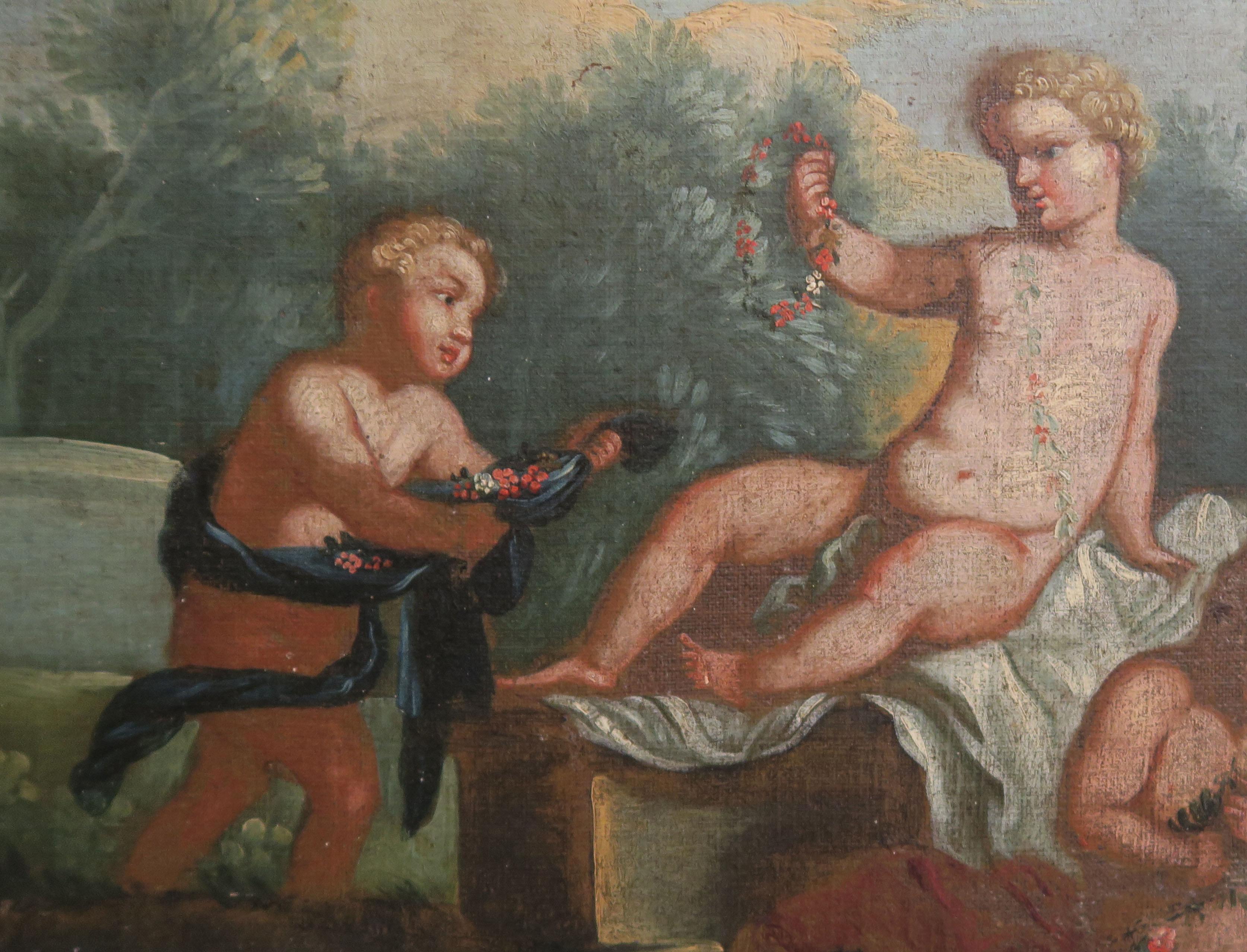 Romain classique Peinture à l'huile italienne de Putti, datant d'environ 1940 en vente