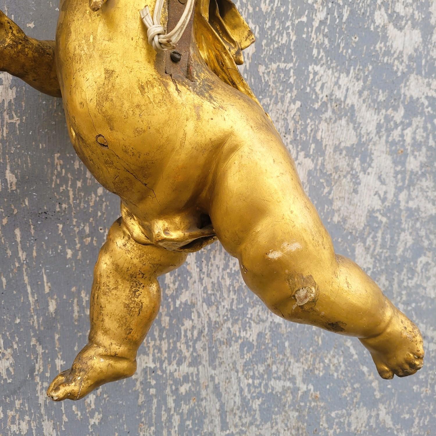 Italian Putto Carved In Gilded Wood, Italy, 18th Century For Sale 11