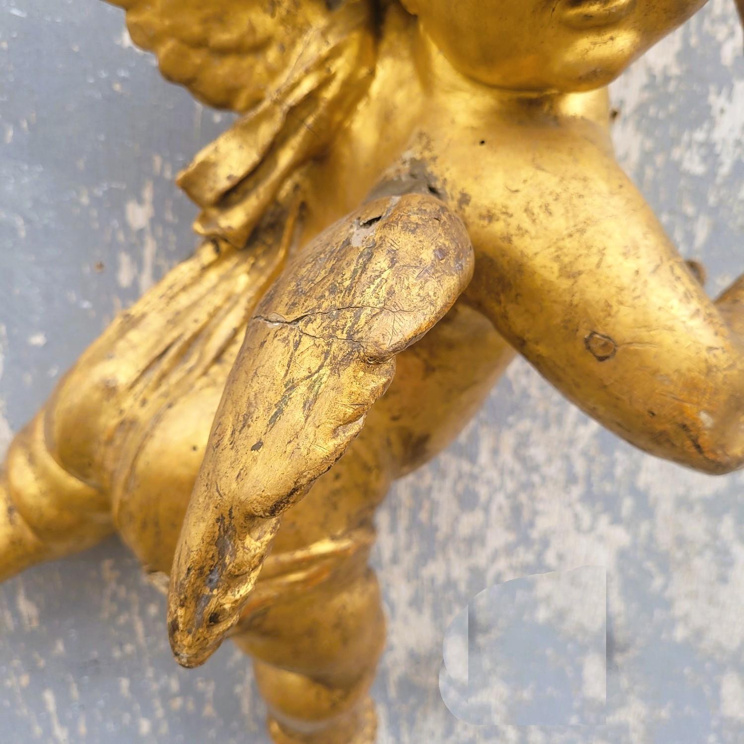 18th Century and Earlier Italian Putto Carved In Gilded Wood, Italy, 18th Century For Sale