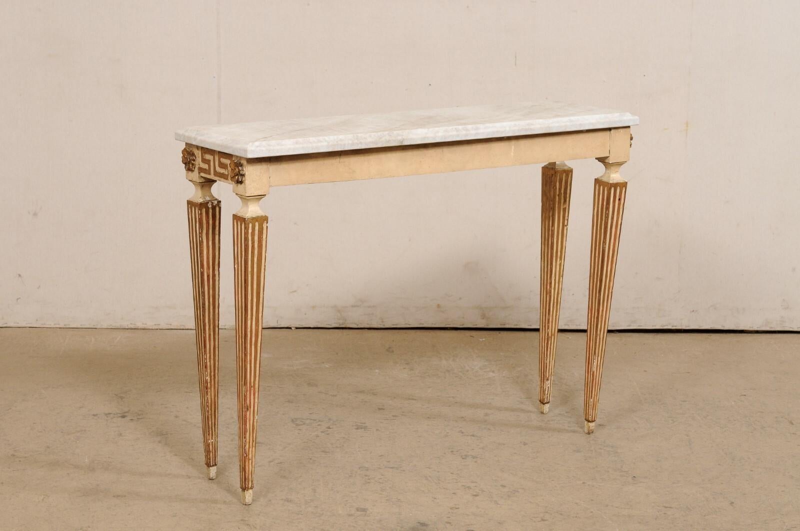Italian Quartzite Top Console Table w/Greek Key & Fluted Carved Motif 5