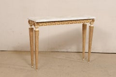 Italian Quartzite Top Console Table w/Greek Key & Fluted Carved Motif