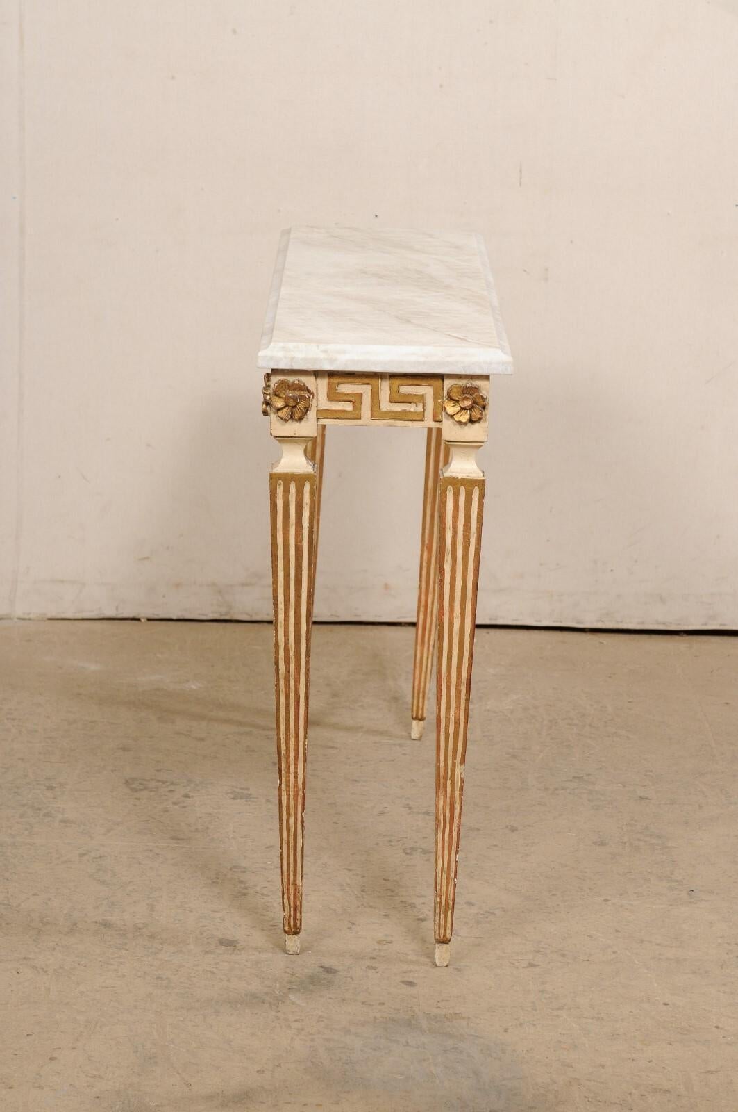 Italian Quartzite Top Console Table w/Greek Key & Fluted Carved Motif 3