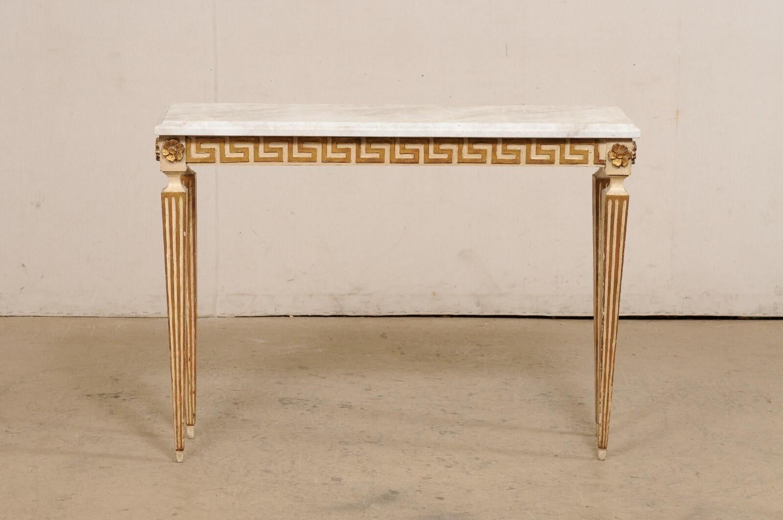 Italian Quartzite Top Console Table w/Greek Key & Fluted Carved Motif 4