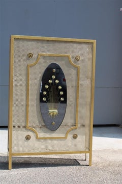 Italian Radiator Cover Midcentury in Perforated Iron Parts in Pure Gold, 1950s