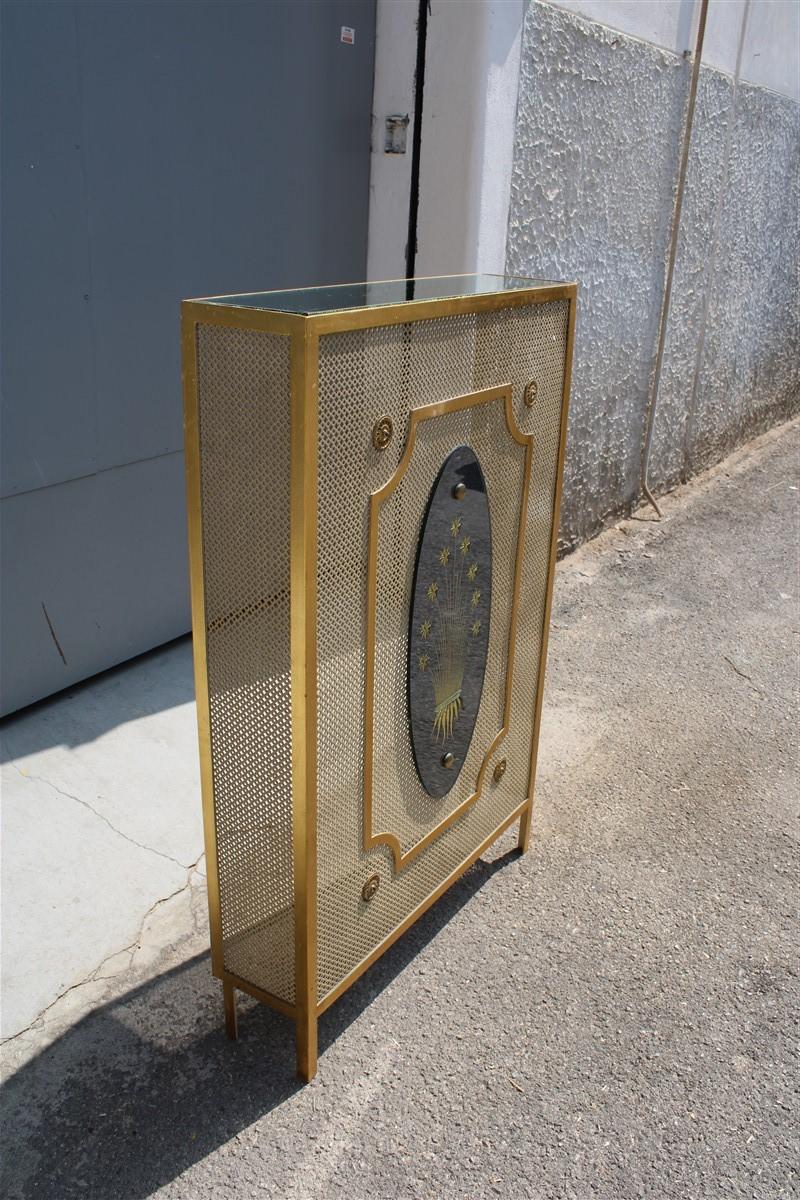 Mid-Century Modern Italian Radiator Cover Midcentury in Perforated Iron Parts in Pure Gold, 1950s For Sale