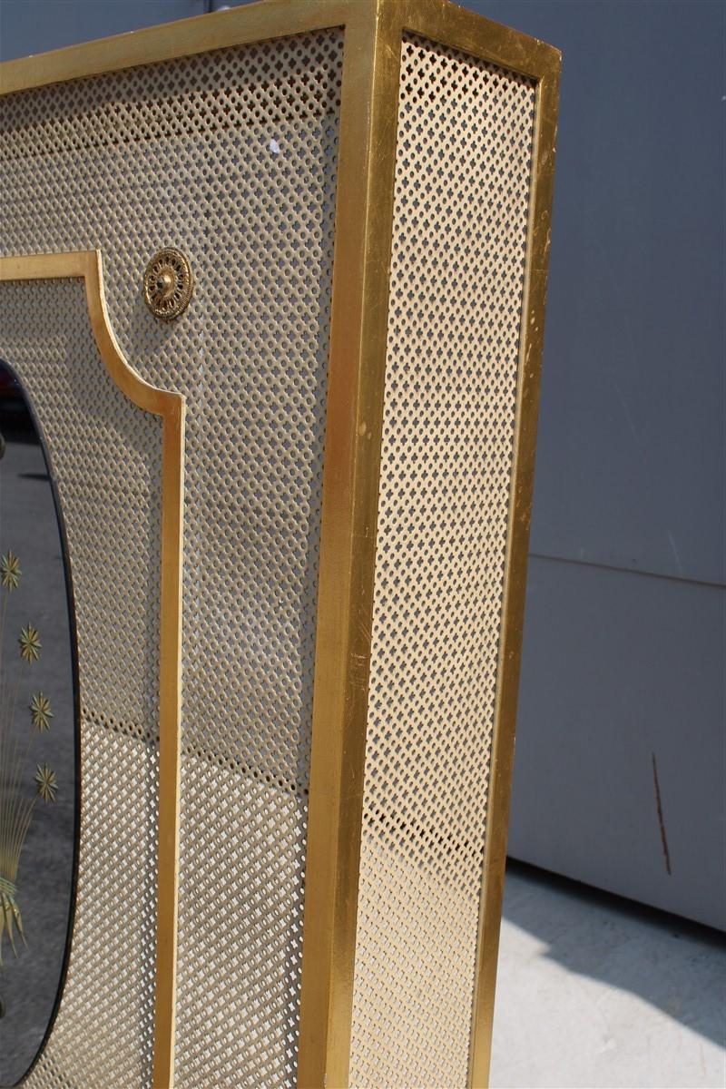 Italian Radiator Cover Midcentury in Perforated Iron Parts in Pure Gold, 1950s In Good Condition In Palermo, Sicily