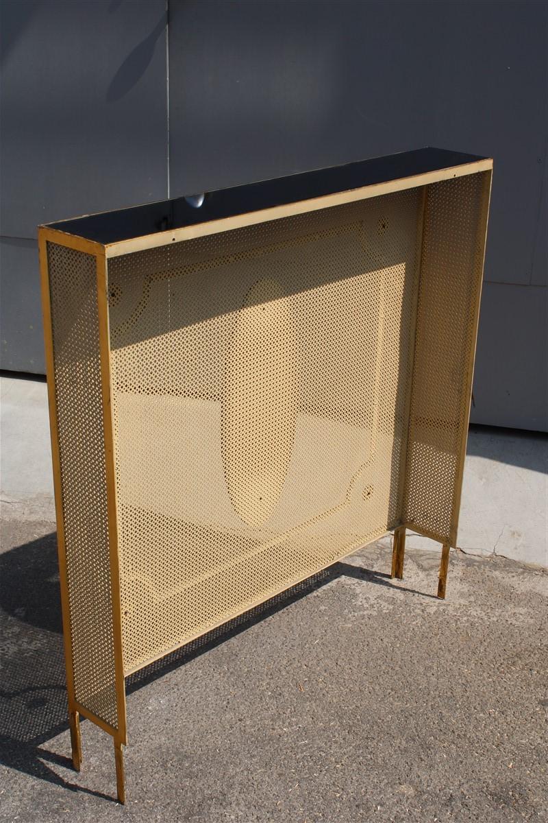 Italian Radiator Cover Midcentury in Perforated Iron Parts in Pure Gold, 1950s In Good Condition In Palermo, Sicily