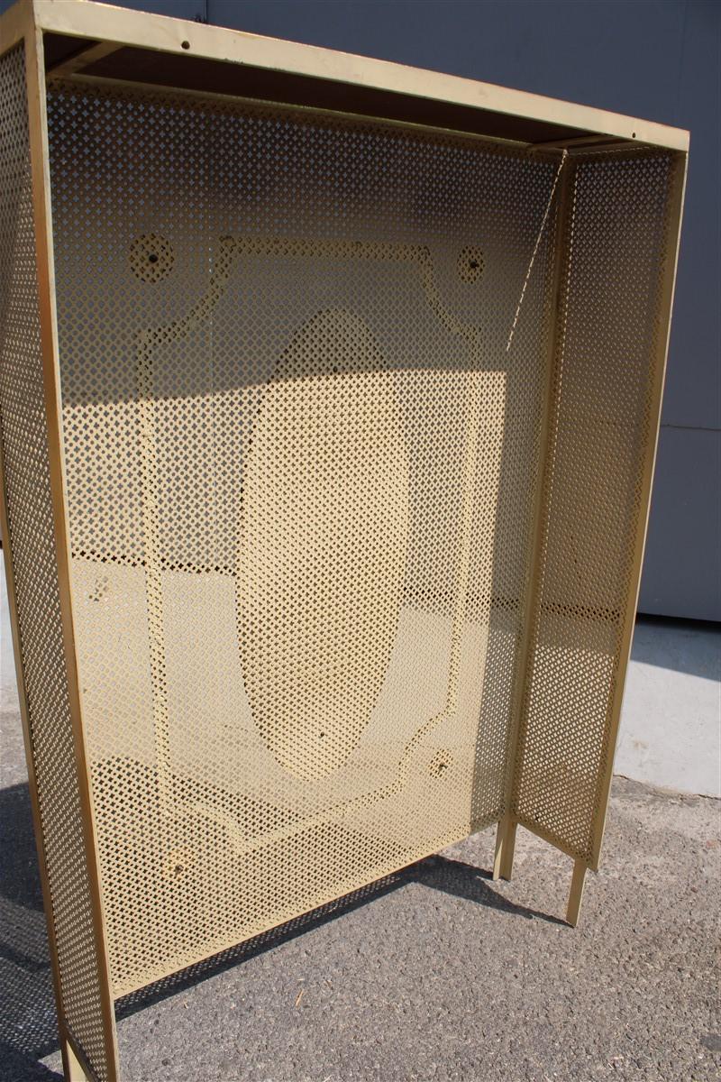 Mid-20th Century Italian Radiator Cover Midcentury in Perforated Iron Parts in Pure Gold, 1950s For Sale