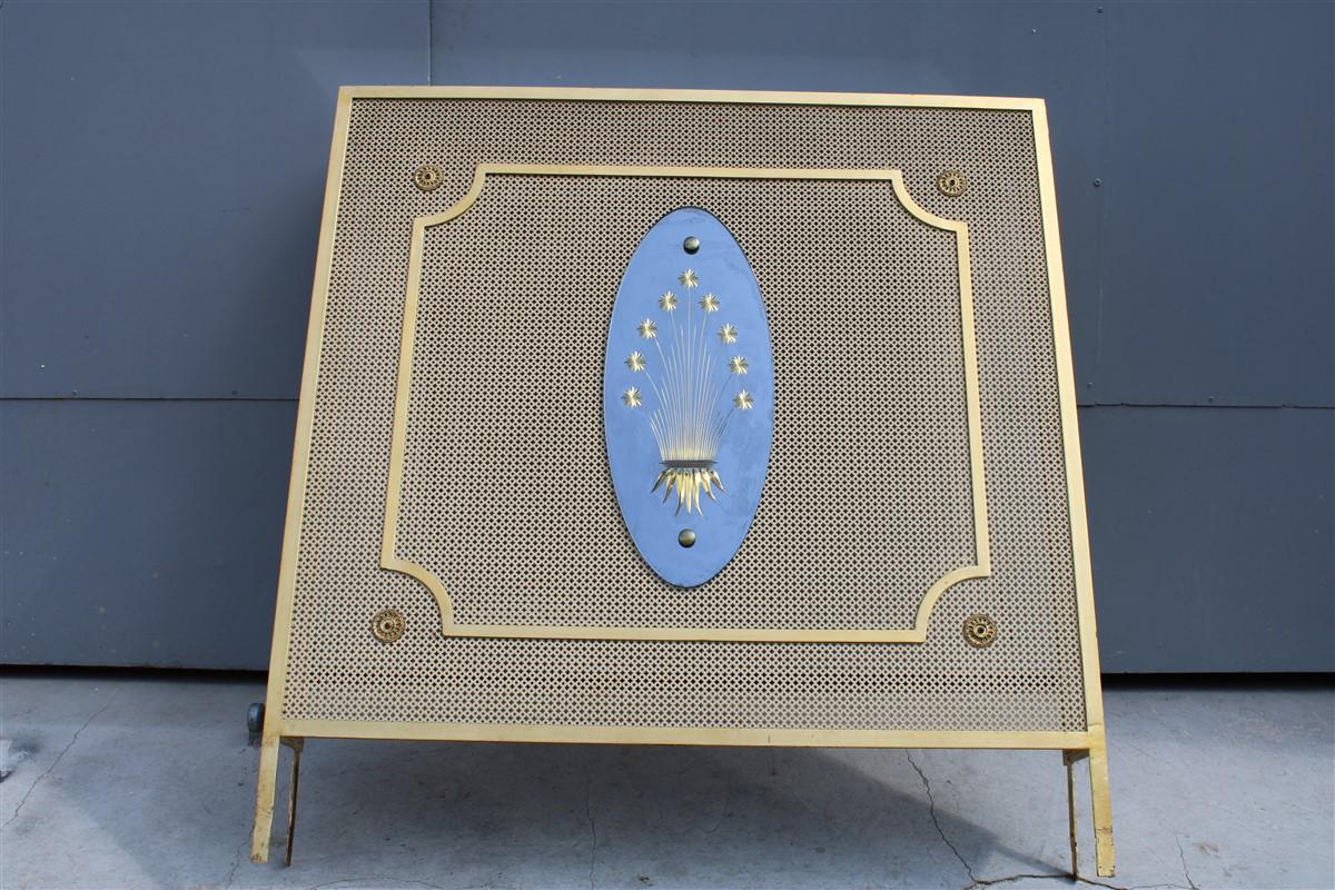 Metal Italian Radiator Cover Midcentury in Perforated Iron Parts in Pure Gold, 1950s