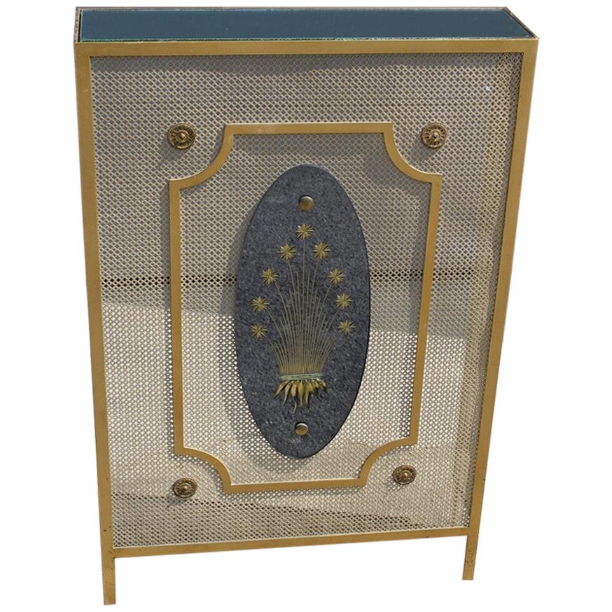 Italian Radiator Cover Midcentury in Perforated Iron Parts in Pure Gold, 1950s For Sale