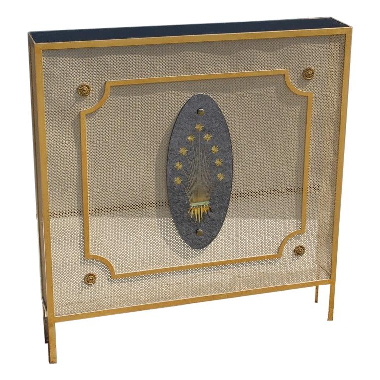 Italian Radiator Cover Midcentury in Perforated Iron Parts in Pure Gold, 1950s