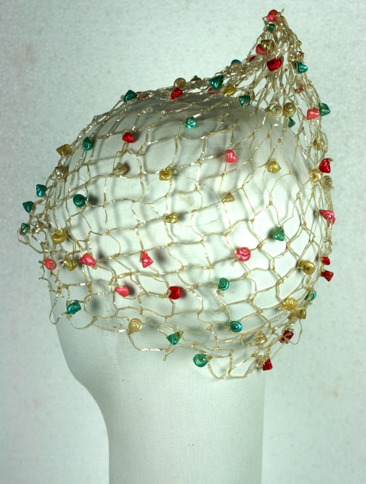 Women's or Men's Italian Raffia Crochet and Sea Shell Beach Cap For Sale