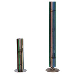 Italian Rainbow Table Lamp and Floor Lamp in Blown Murano Glass, 1980, Venice