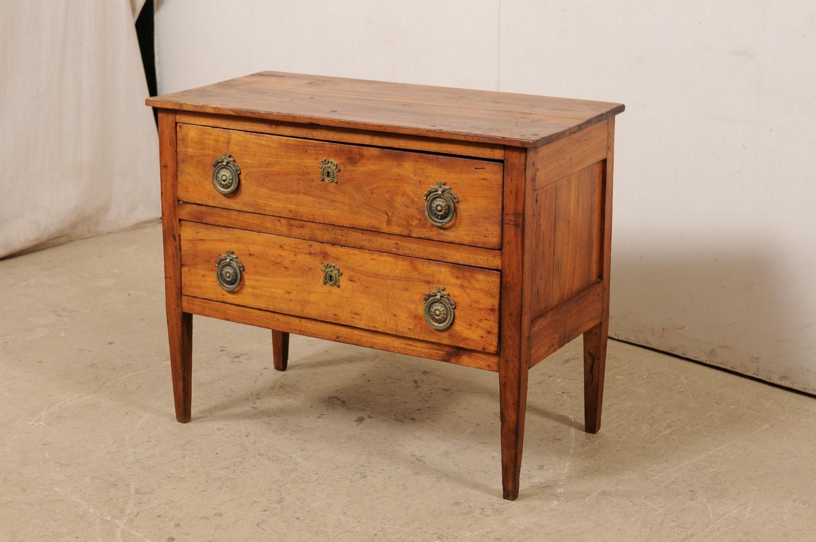 Wood Italian Raised 2-Drawer Chest, Clean Design & Neoclassical Hardware, 18th/19th C