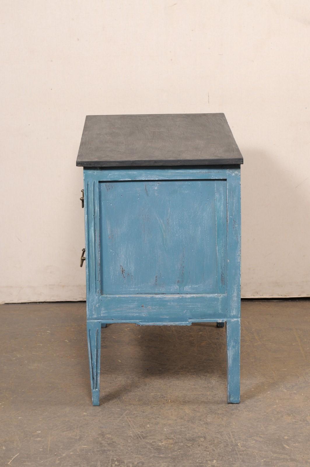 Italian Raised Two-Drawer Raised Chest in Custom Blue Finish w/Black Top For Sale 5